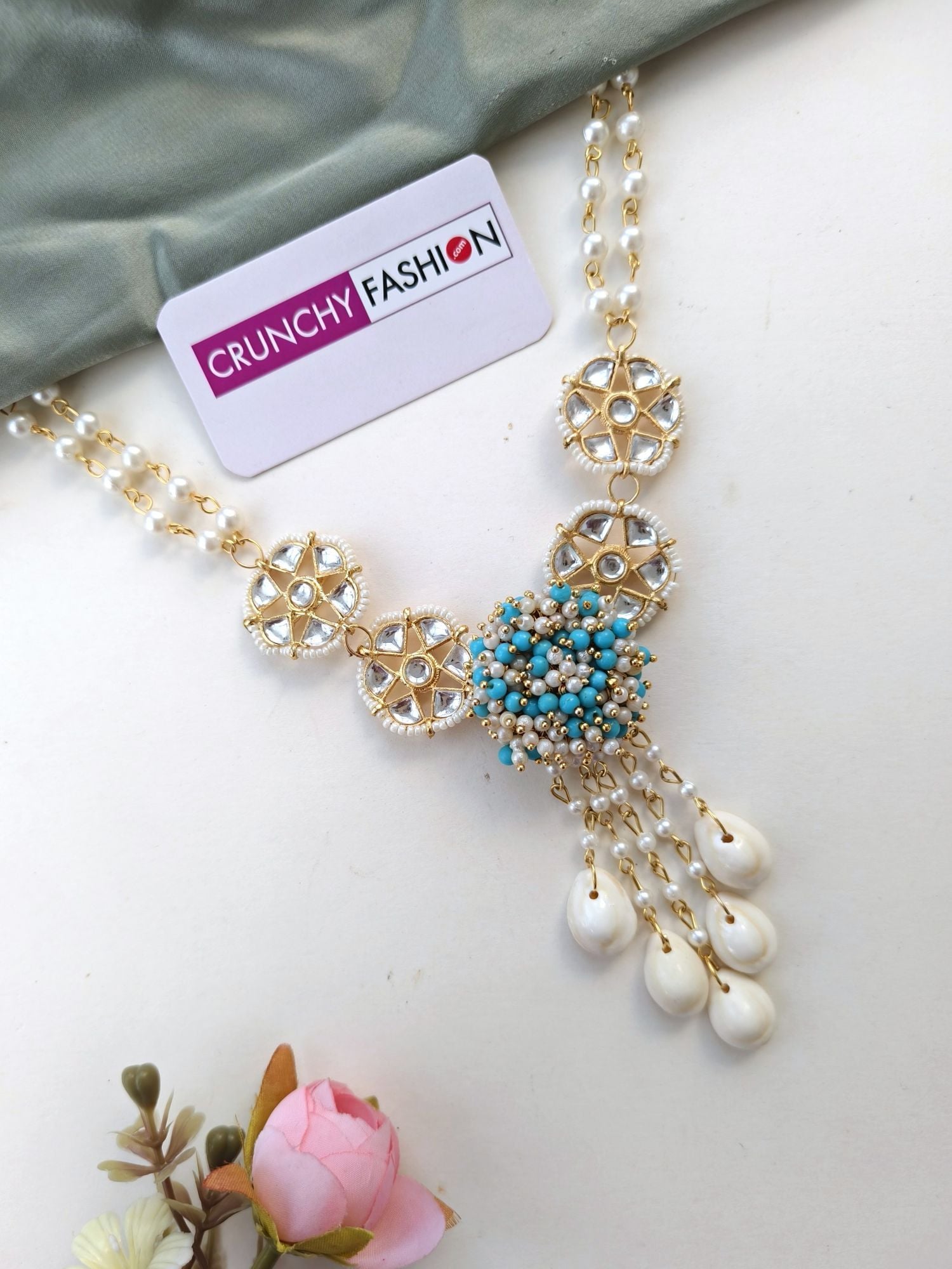 Sky Blue Pearl & Cowrie Shell Haldi Mehndi Set