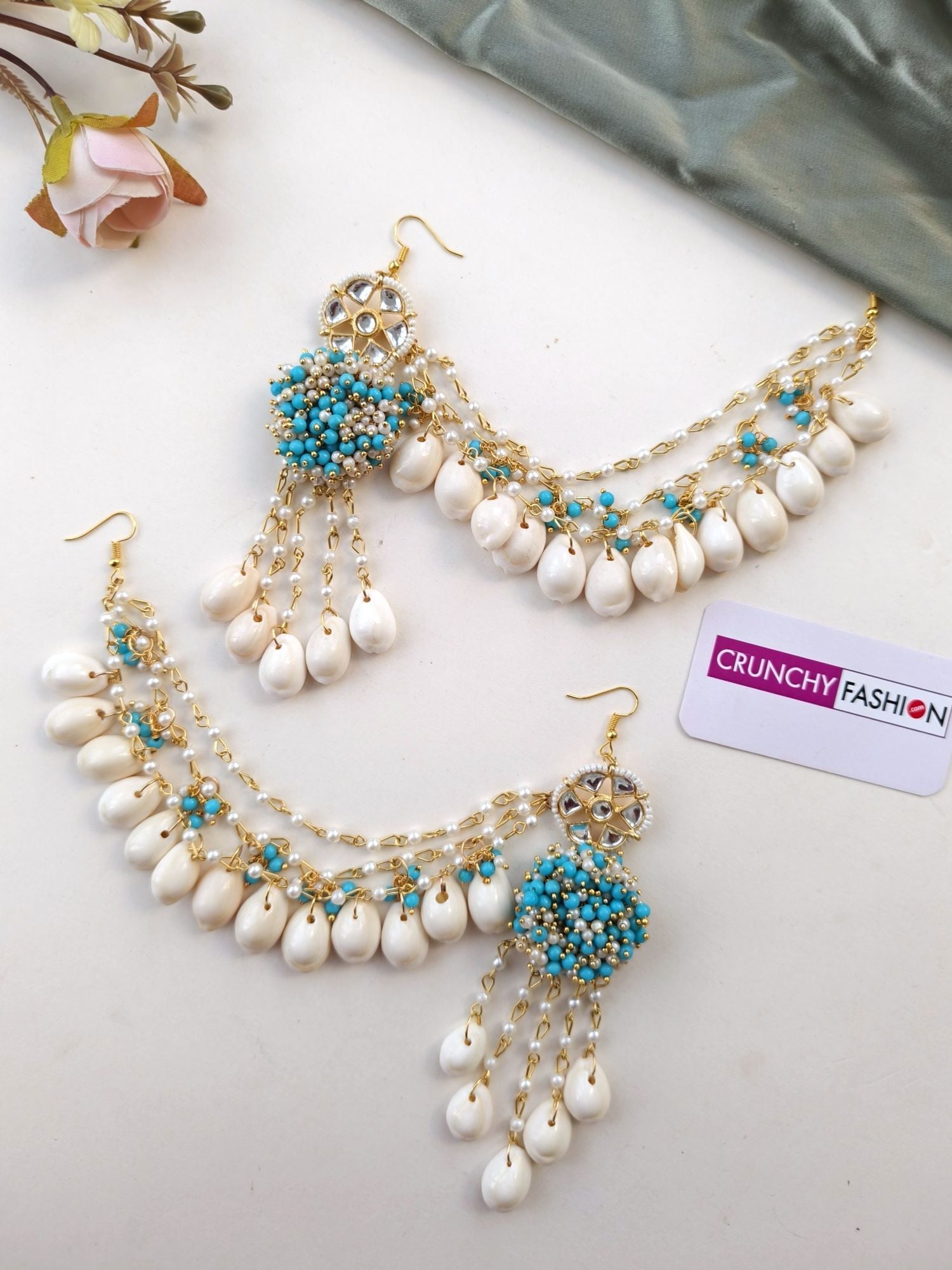 Sky Blue Pearl & Cowrie Shell Haldi Mehndi Set