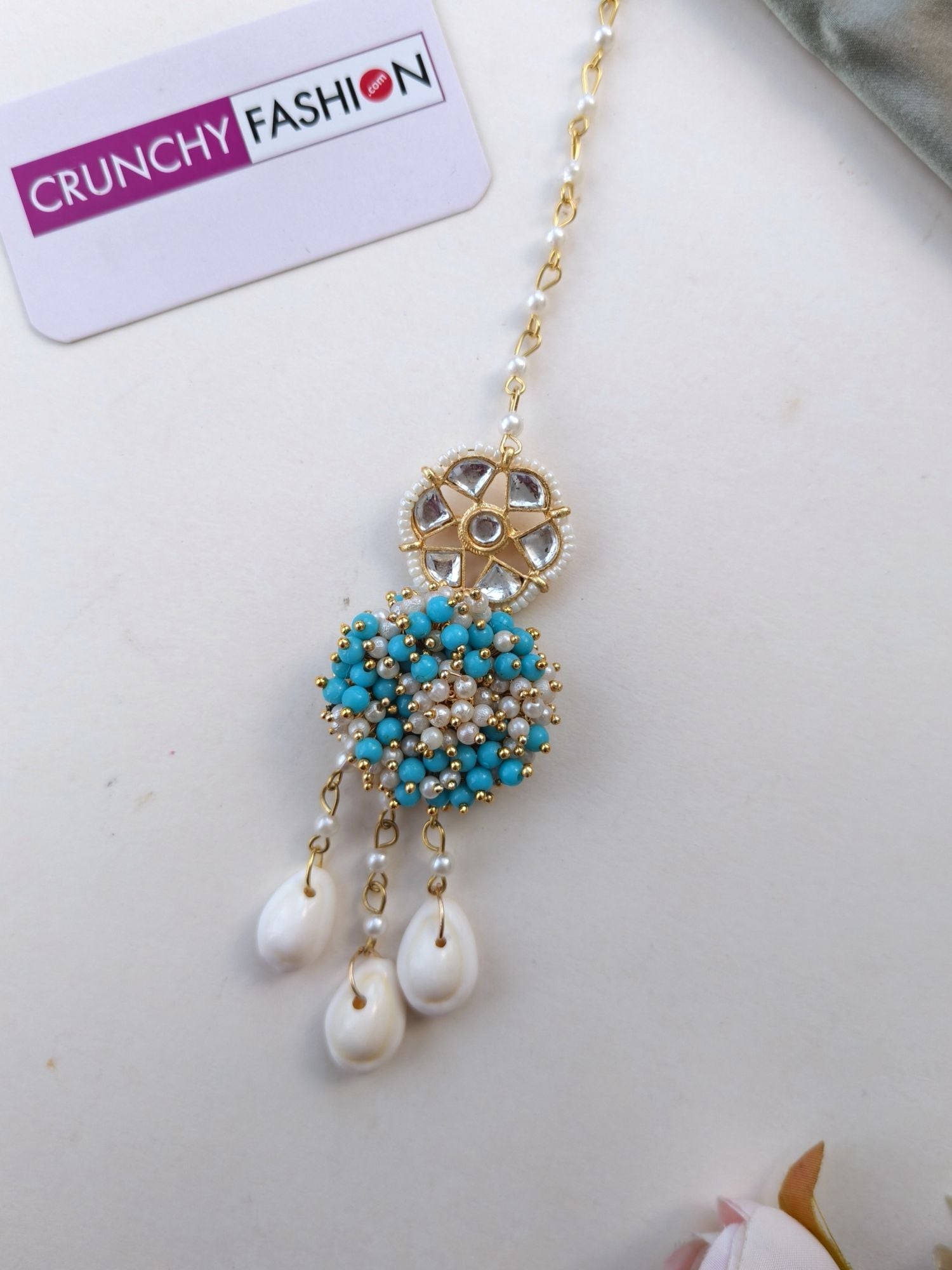 Sky Blue Pearl & Cowrie Shell Haldi Mehndi Set