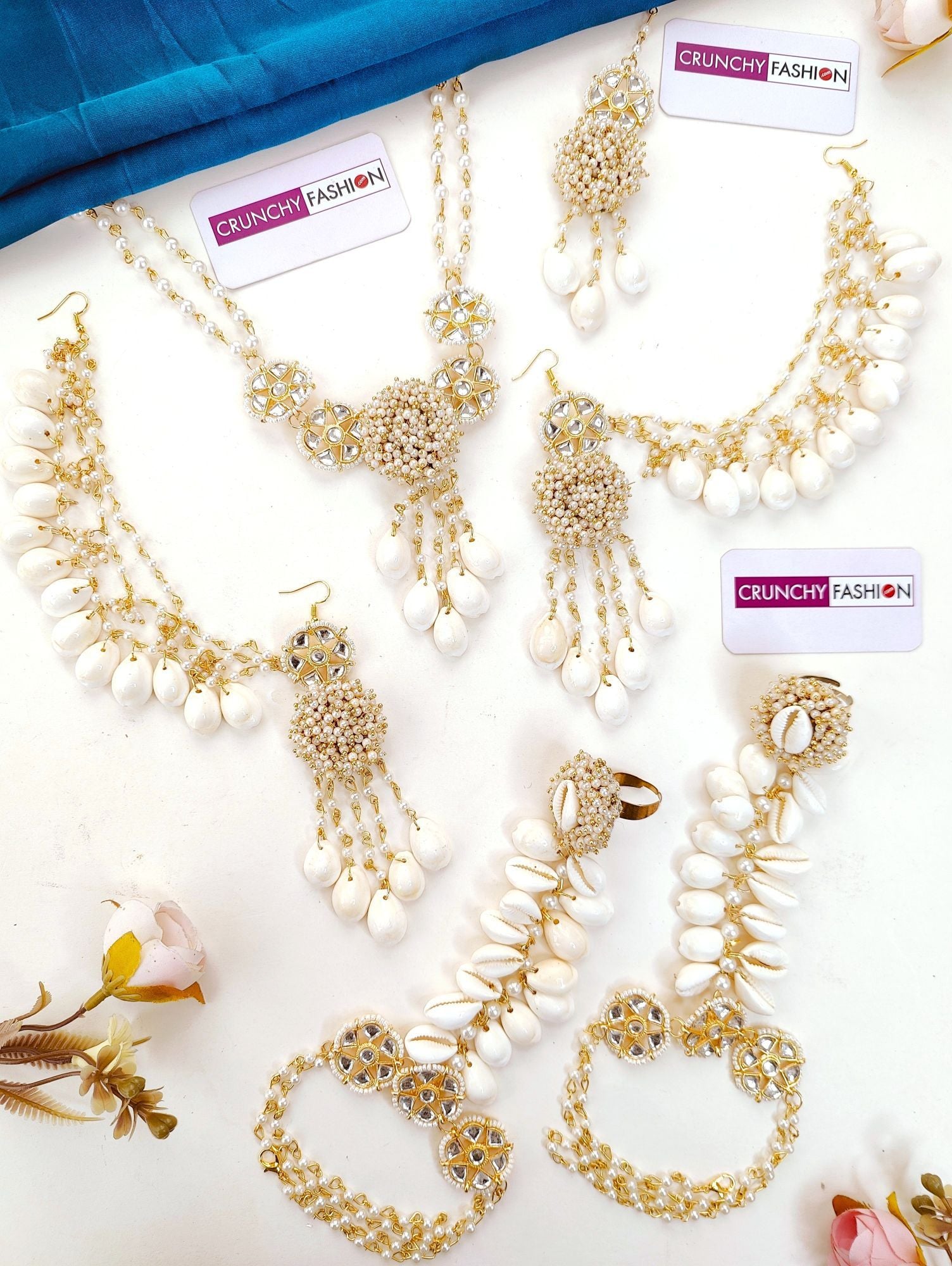 Traditional Haldi Jewellery Set for Bride with Cowrie Shell