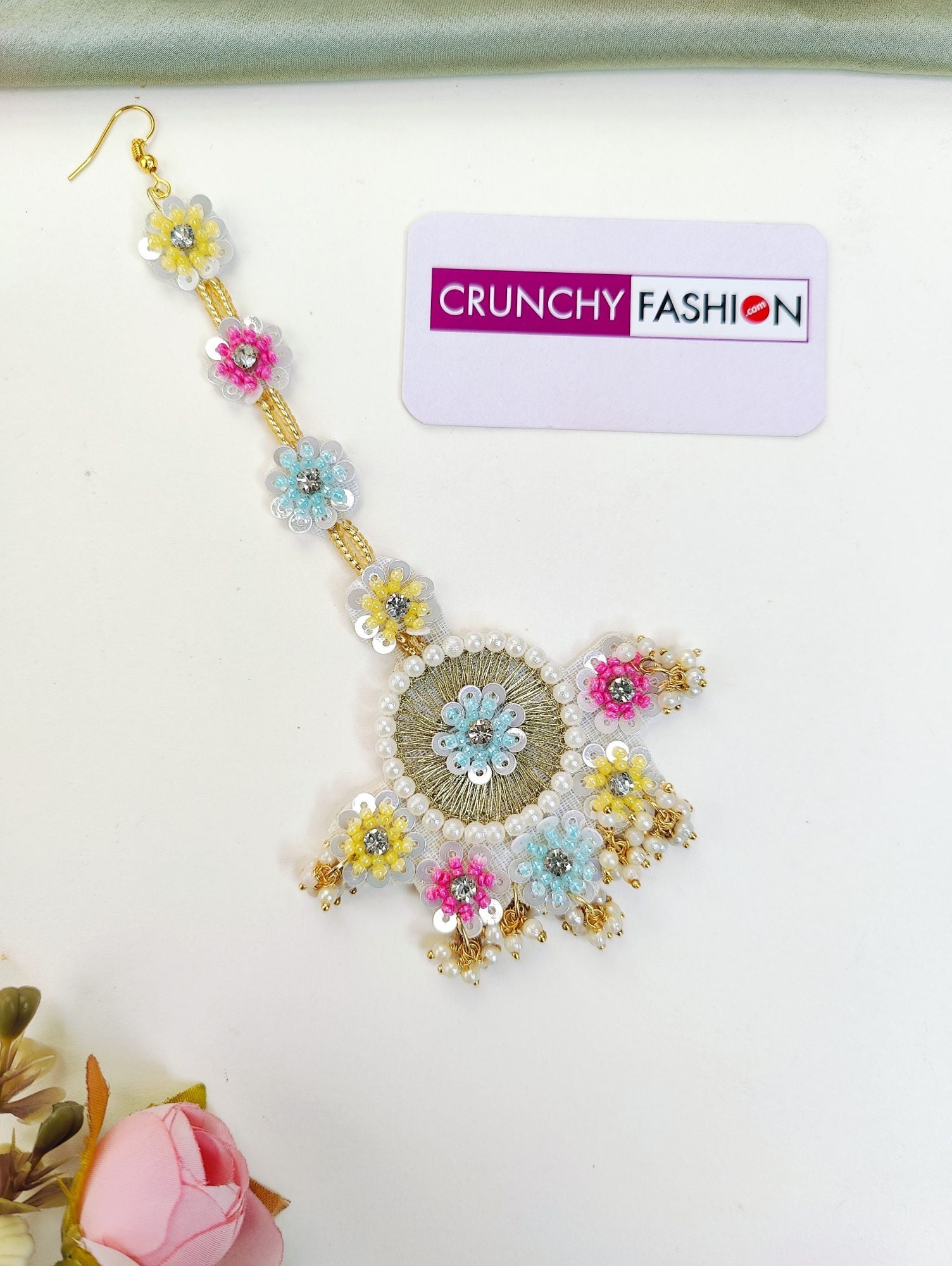 Bridal Bliss: Handmade Pink-Yellow-Blue Designer Carnival Set for Haldi Ceremony