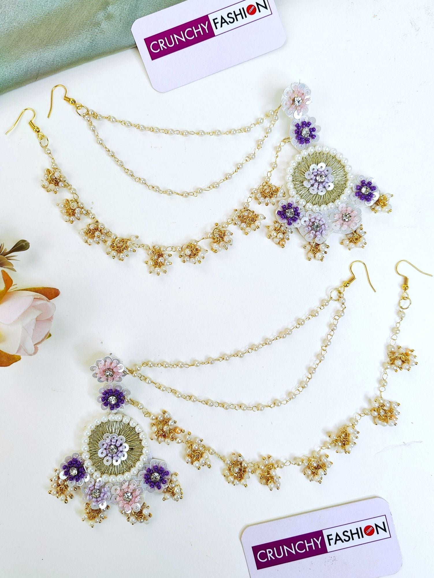Lavender-Pink Handmade Floral Carnival Jewelry Set for Bridal Haldi Ceremony