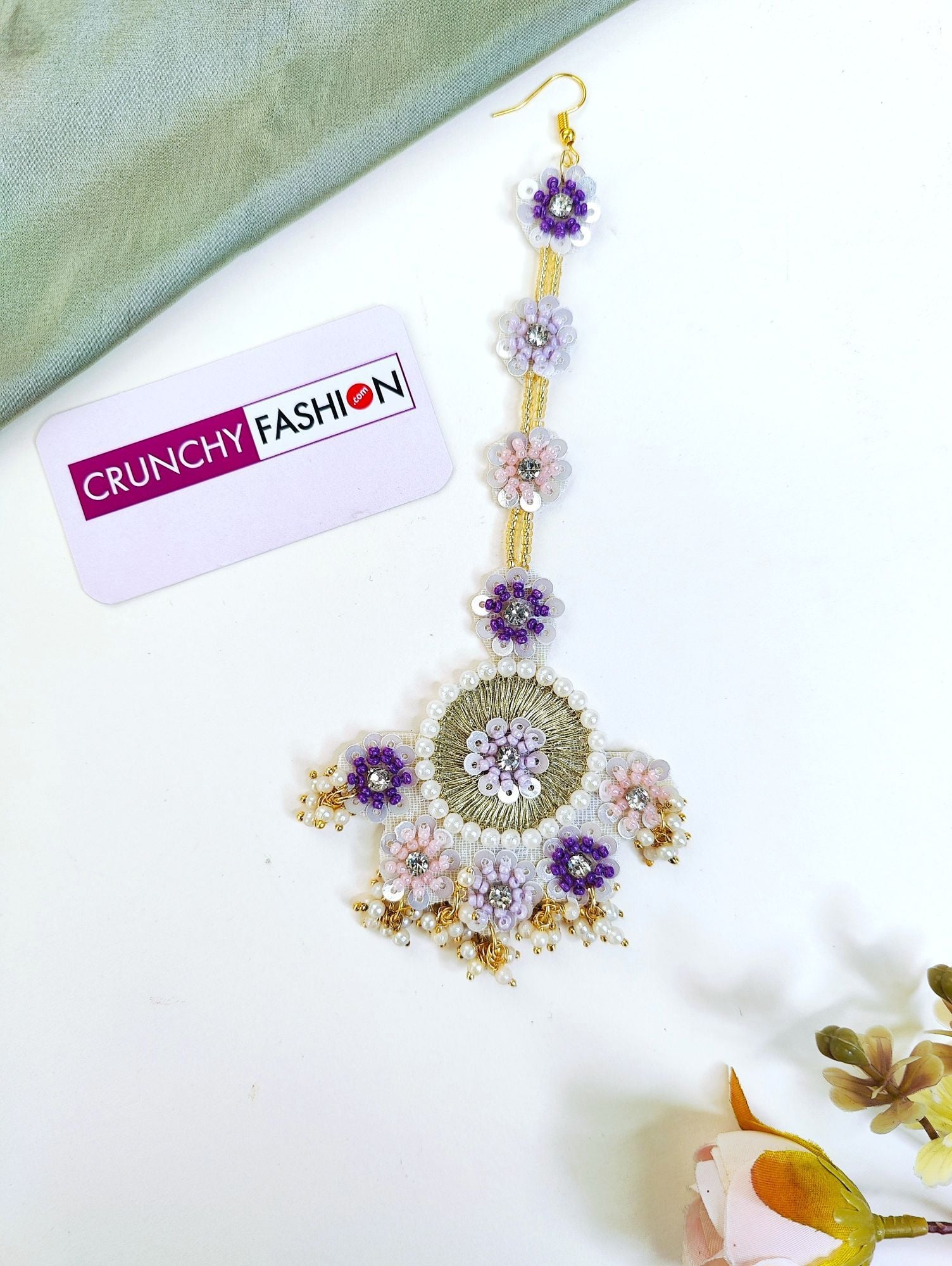 Lavender-Pink Handmade Floral Carnival Jewelry Set for Bridal Haldi Ceremony