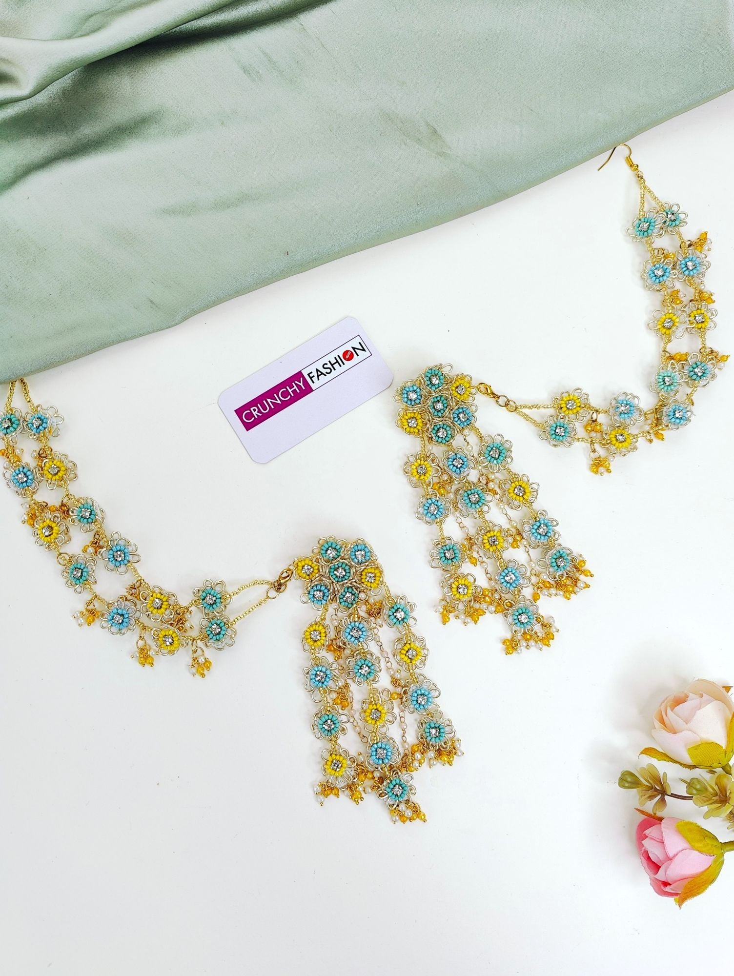 Sunshine Daisy Yellow-Sky Blue Carnival Jewelry For Haldi-Mehndi Bride