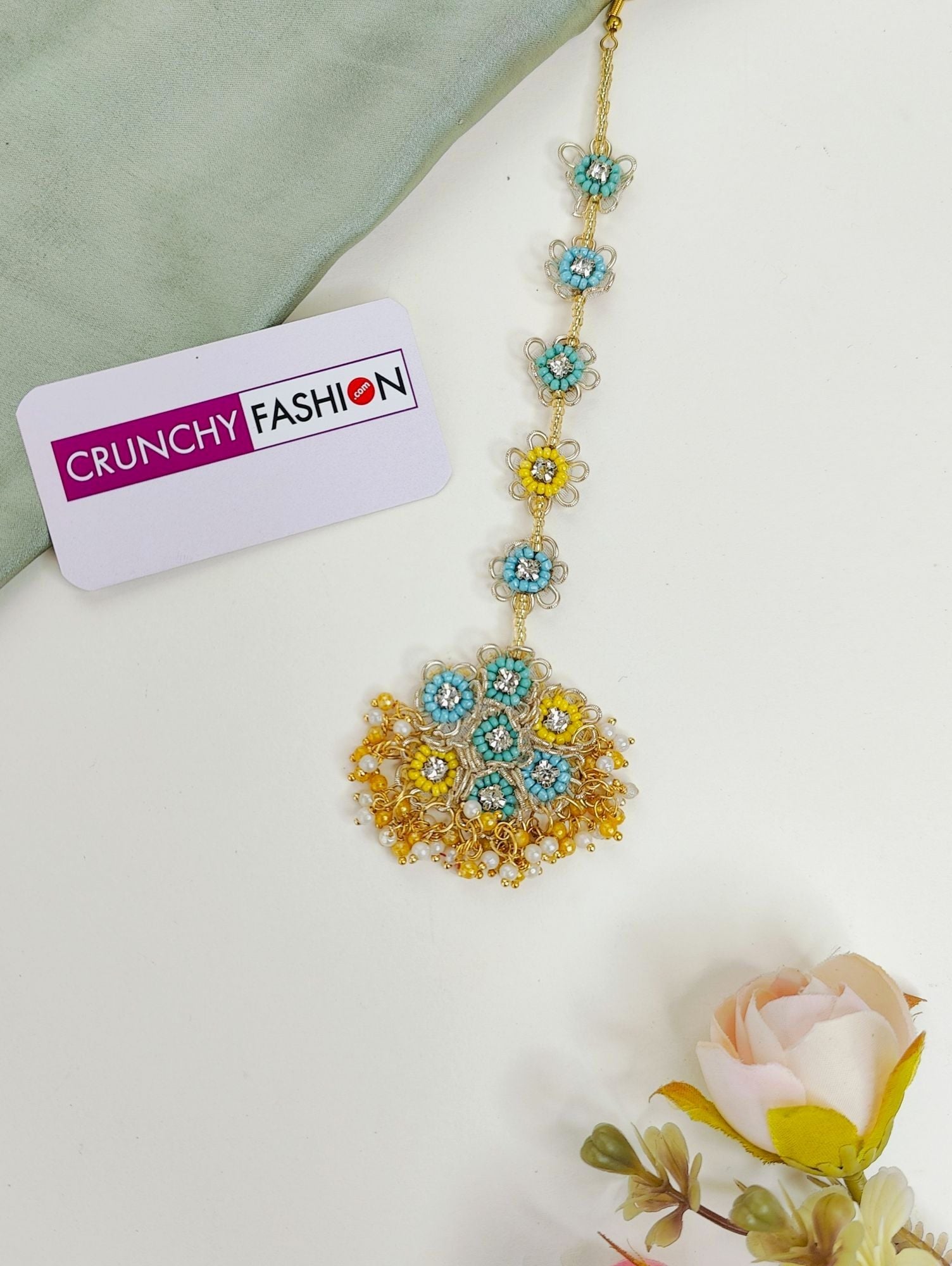 Sunshine Daisy Yellow-Sky Blue Carnival Jewelry For Haldi-Mehndi Bride