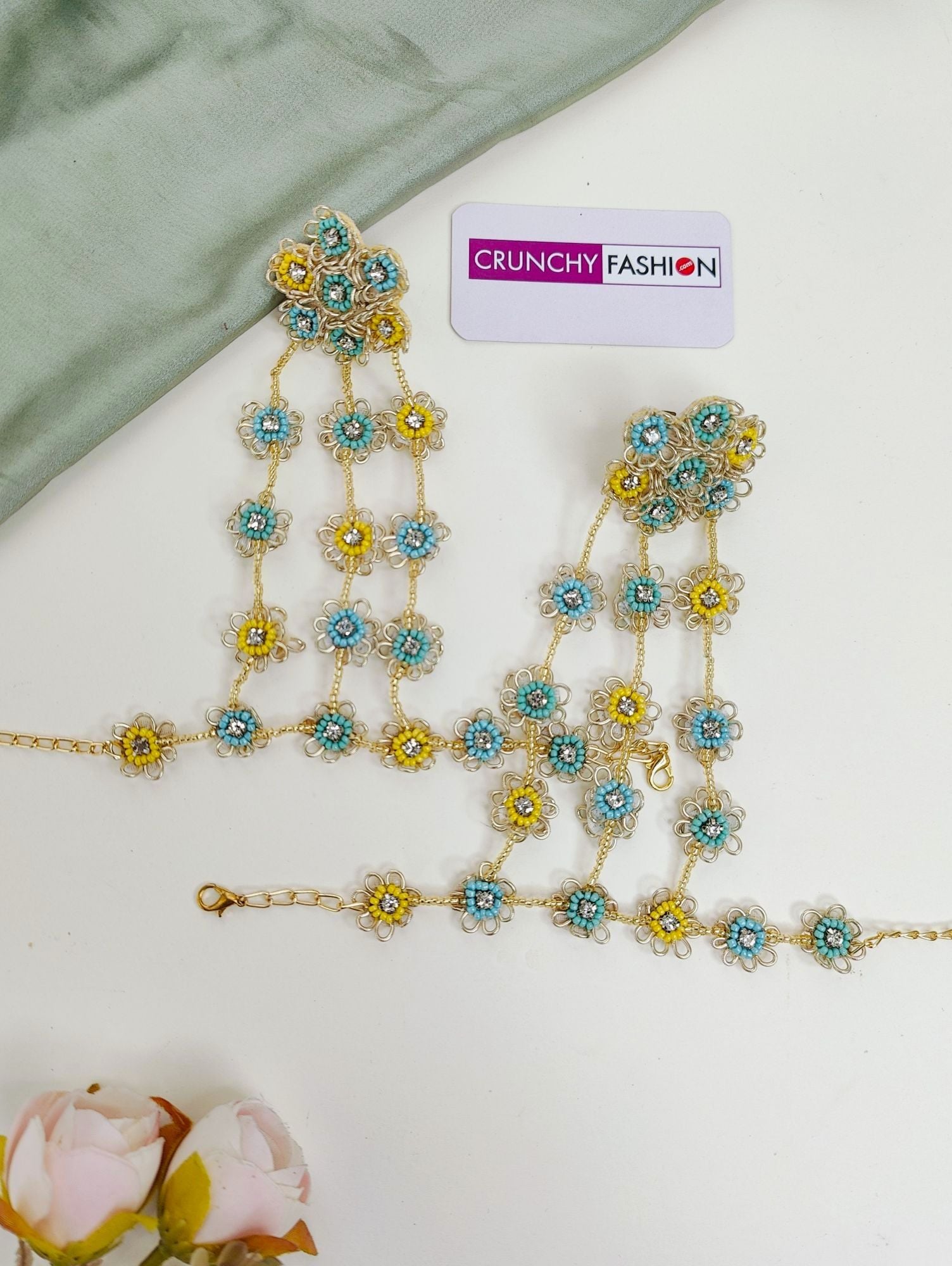 Sunshine Daisy Yellow-Sky Blue Carnival Jewelry For Haldi-Mehndi Bride