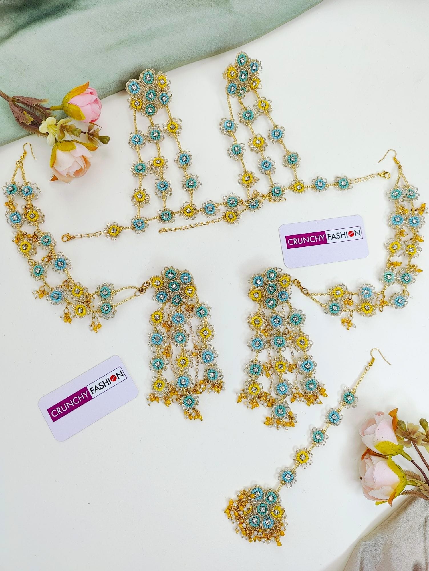 Sunshine Daisy Yellow-Sky Blue Carnival Jewelry For Haldi-Mehndi Bride