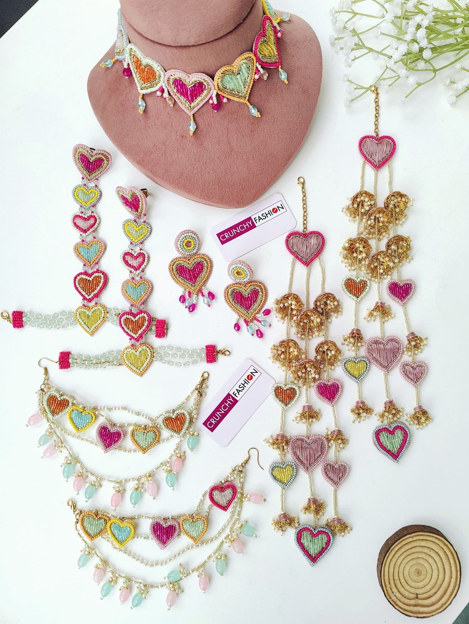 Pastel Hearts Carnival Bridal Jewellery Set in Pink Floral Design