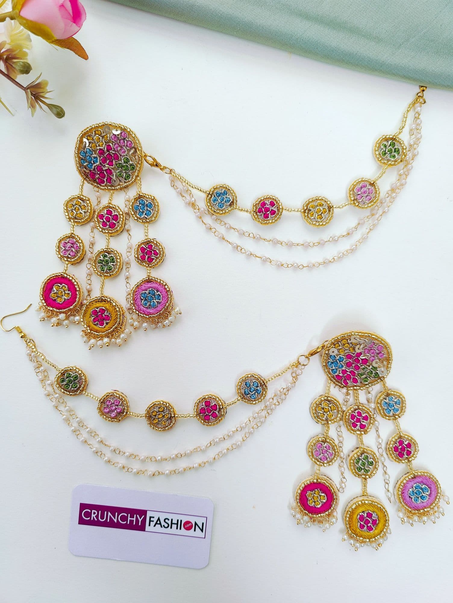 Handmade Multicolored Rose Haldi Bridal Jewellery Set