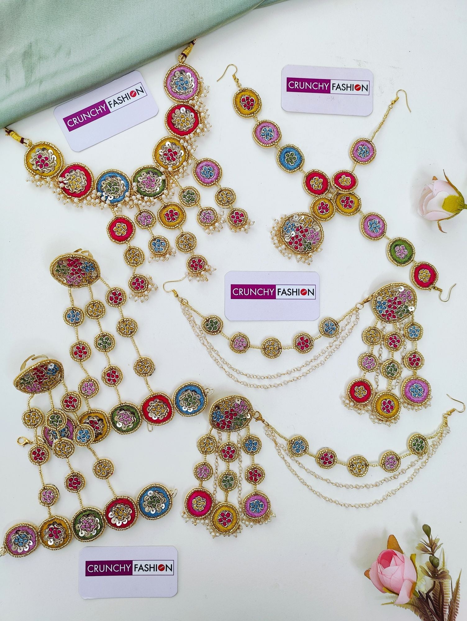 Handmade Multicolored Rose Haldi Bridal Jewellery Set