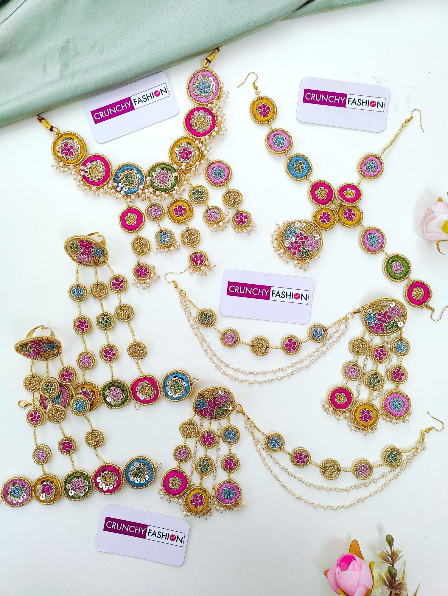 Handmade Multicolored Rose Haldi Bridal Jewellery Set
