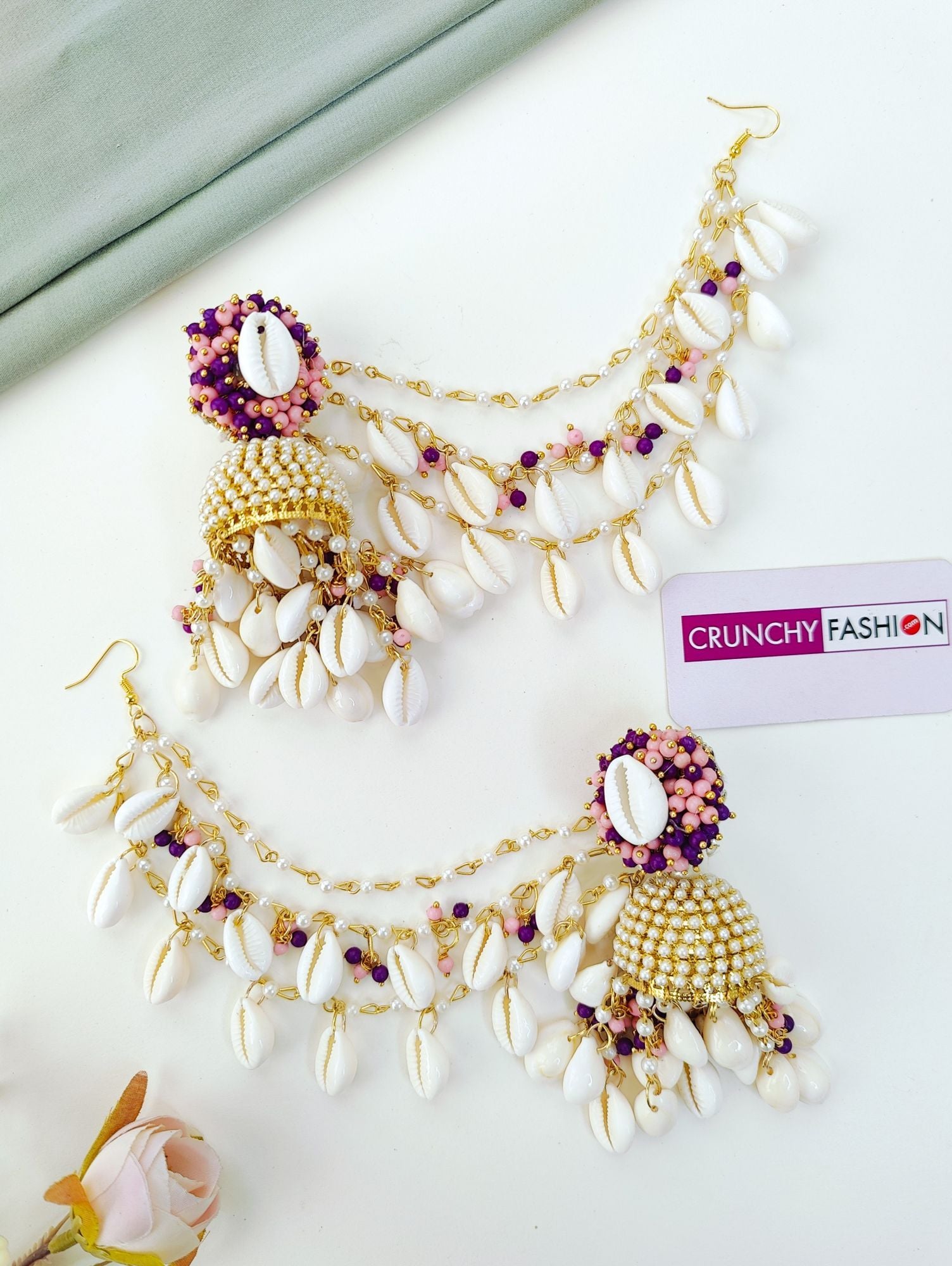 Lavender-Pink Haldi Sea Shell Flower Jewellery Set