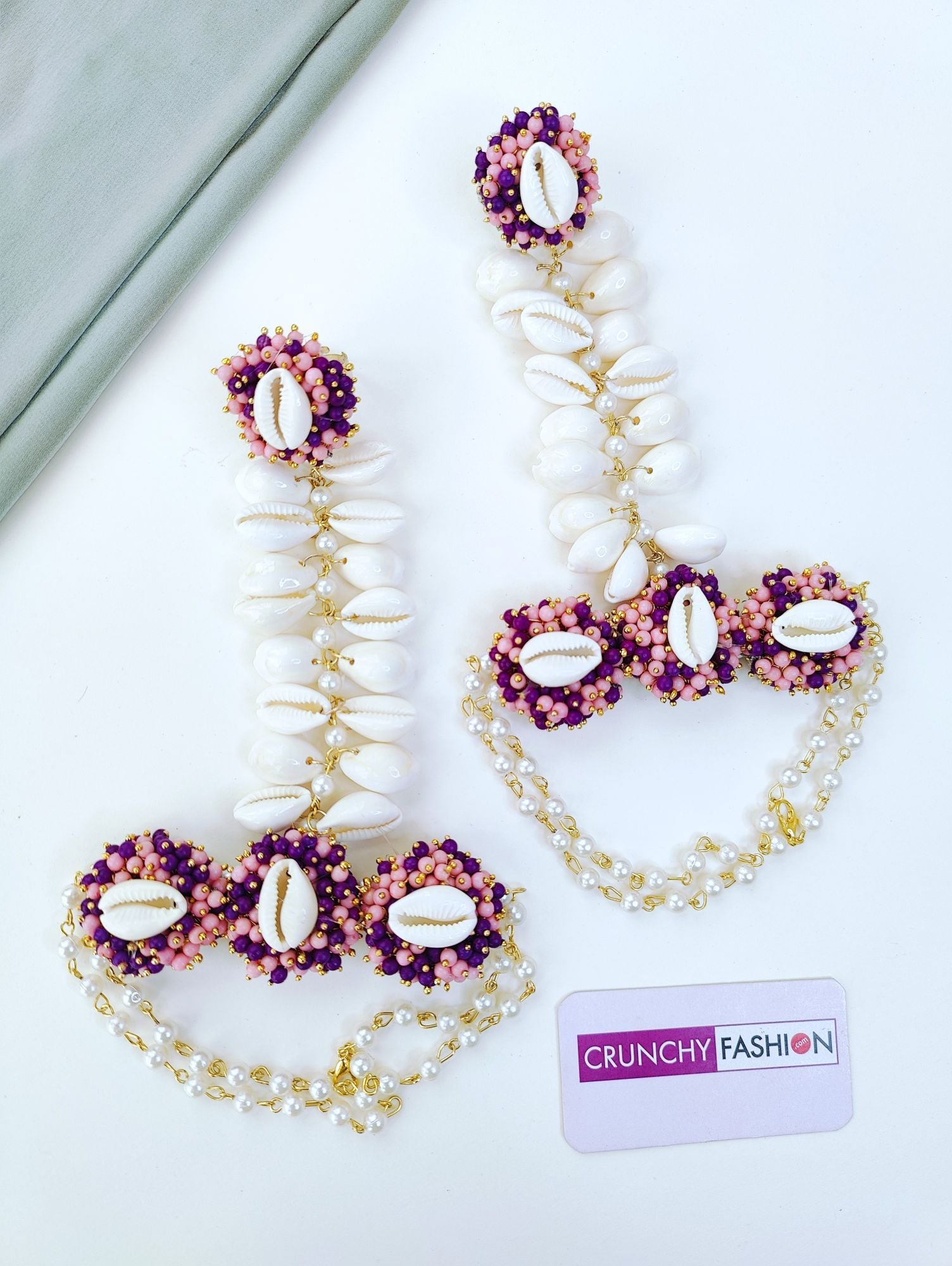 Lavender-Pink Haldi Sea Shell Flower Jewellery Set