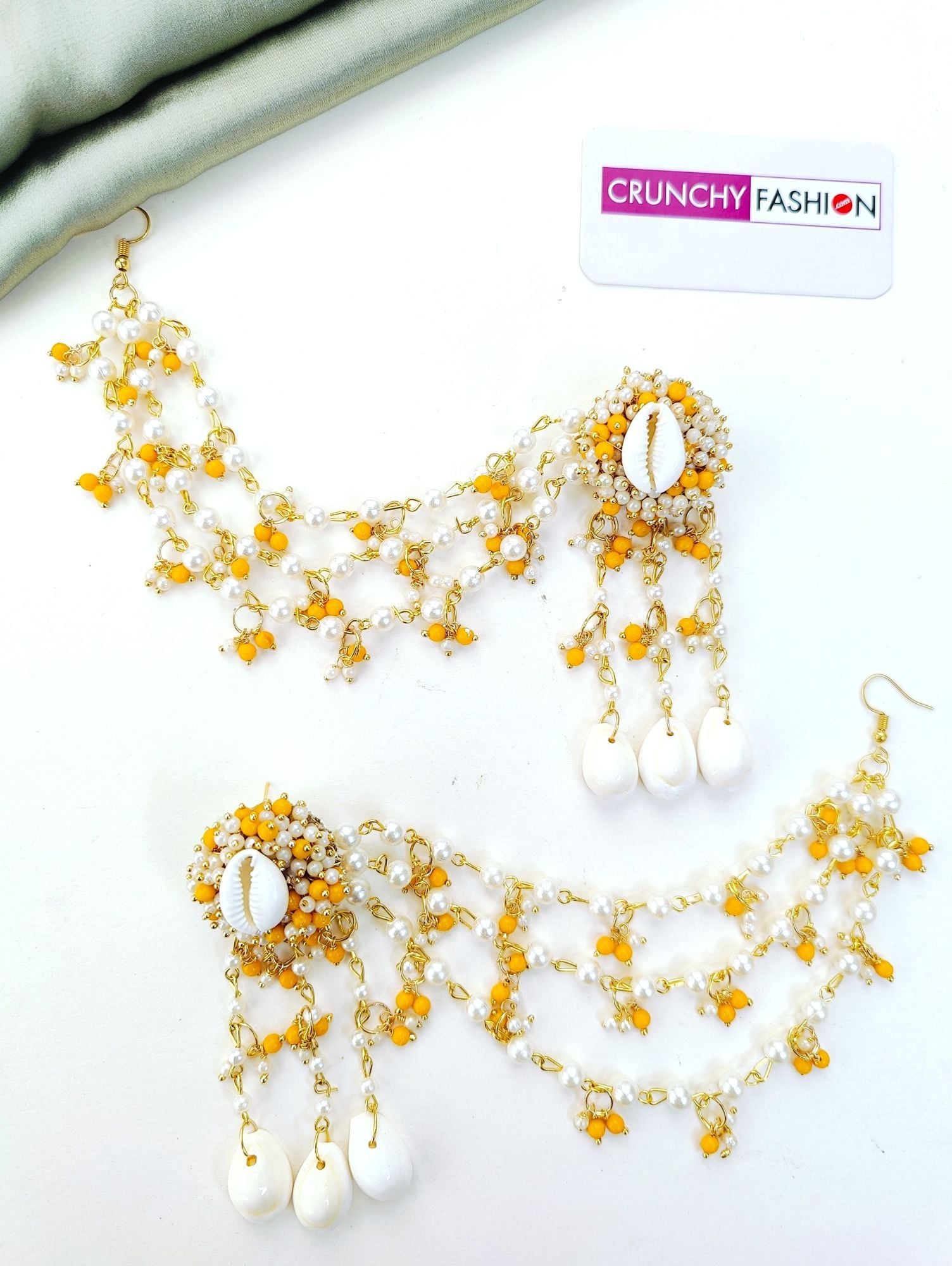 Handmade Cowrie Shell Haldi Jewellery Set with Pearl Beads