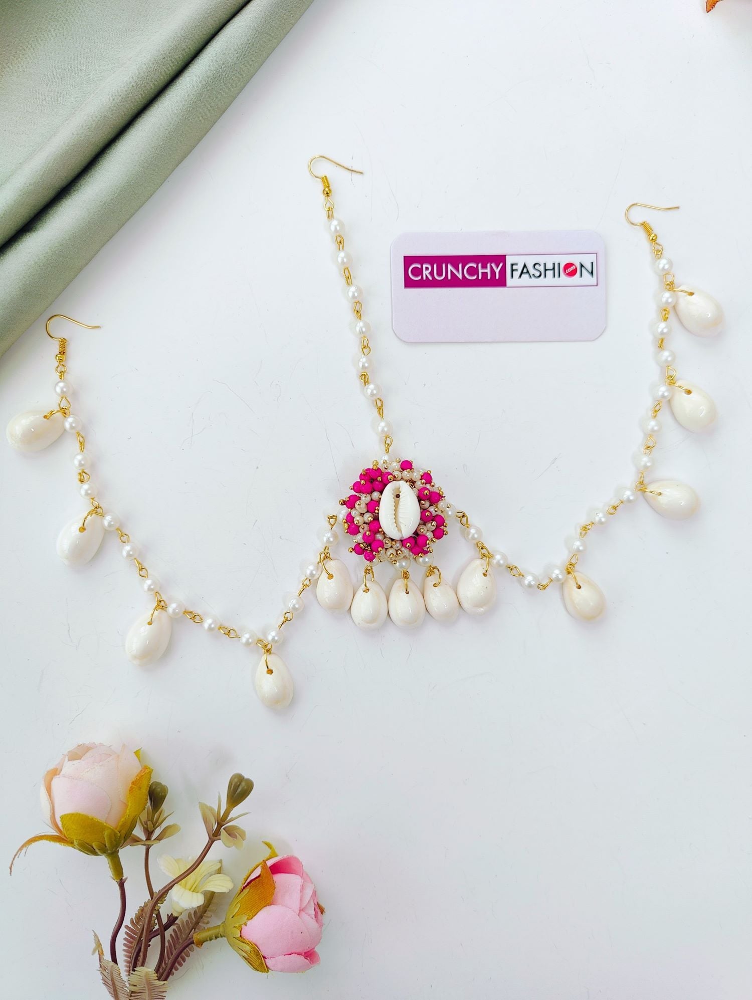Bridal Pink Pearl Cowrie Sea Shell Haldi Set