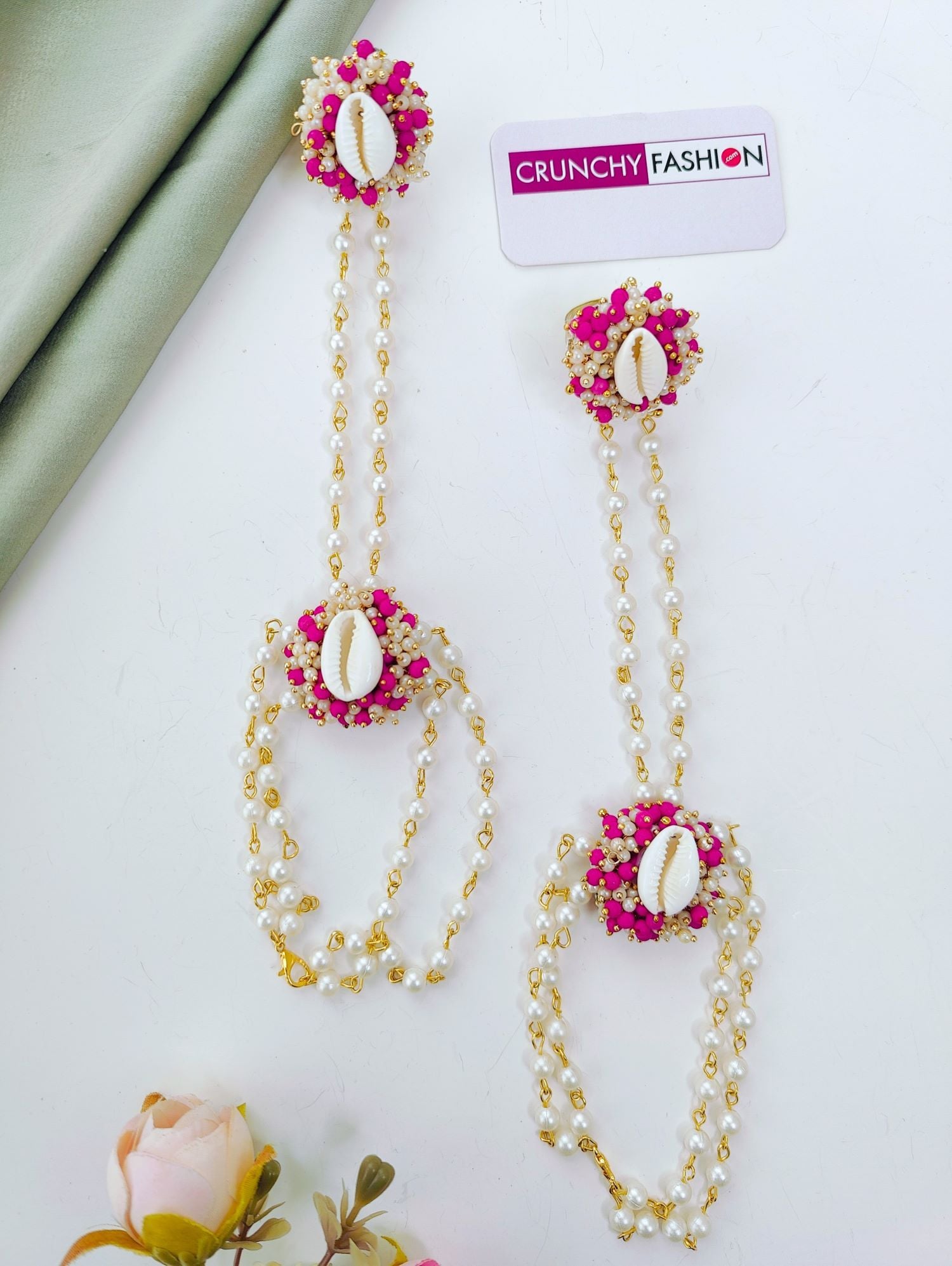 Bridal Pink Pearl Cowrie Sea Shell Haldi Set
