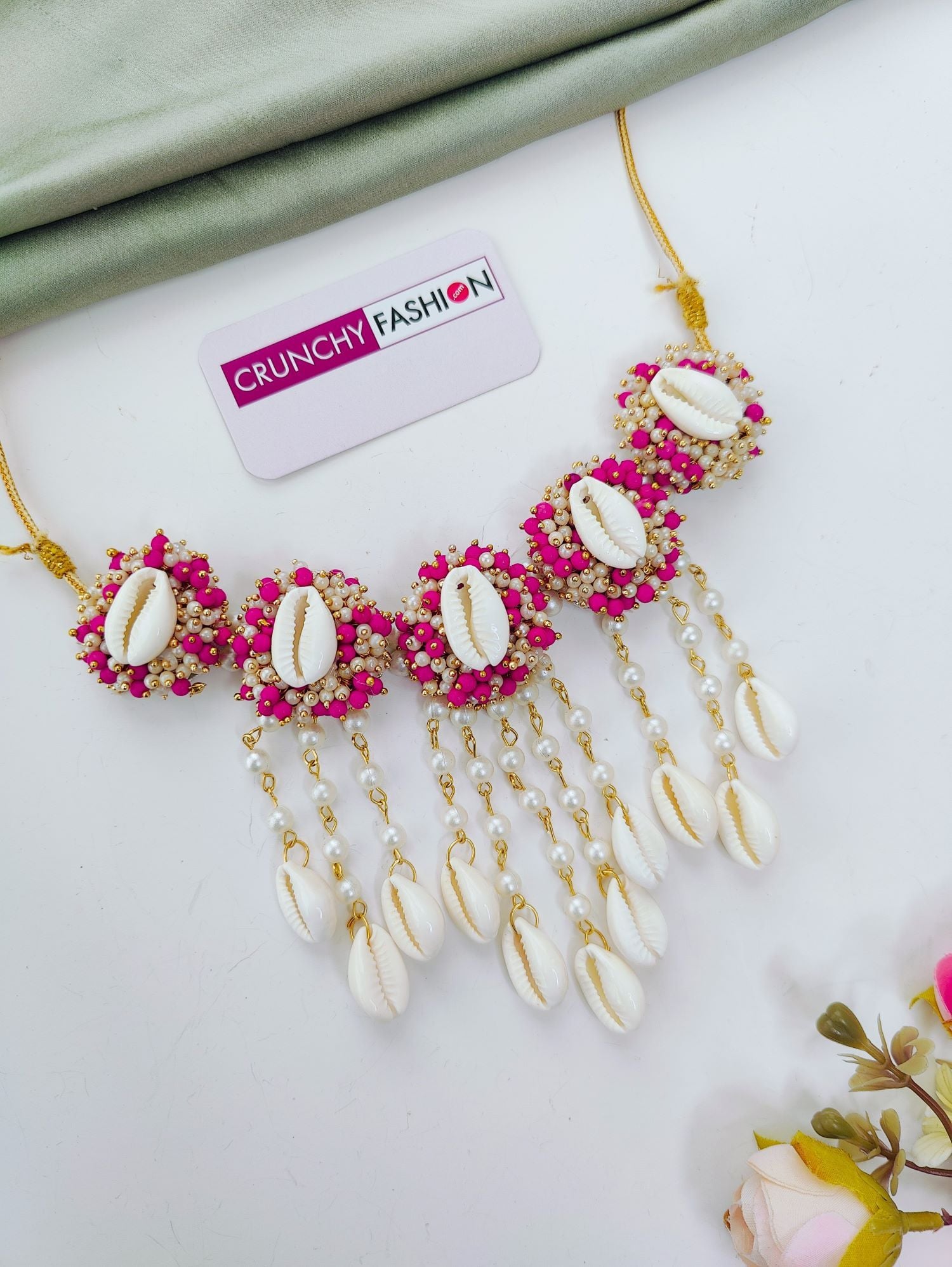 Bridal Pink Pearl Cowrie Sea Shell Haldi Set