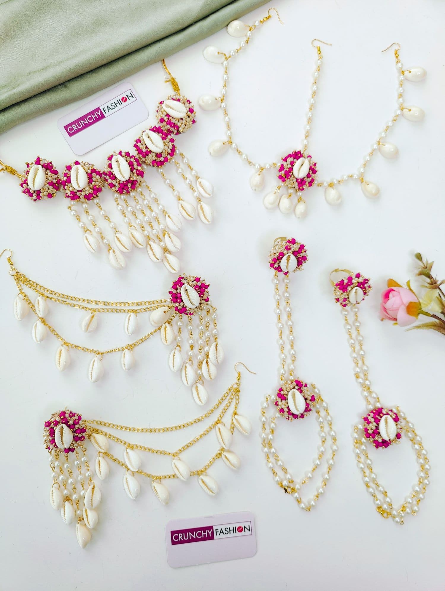 Bridal Pink Pearl Cowrie Sea Shell Haldi Set