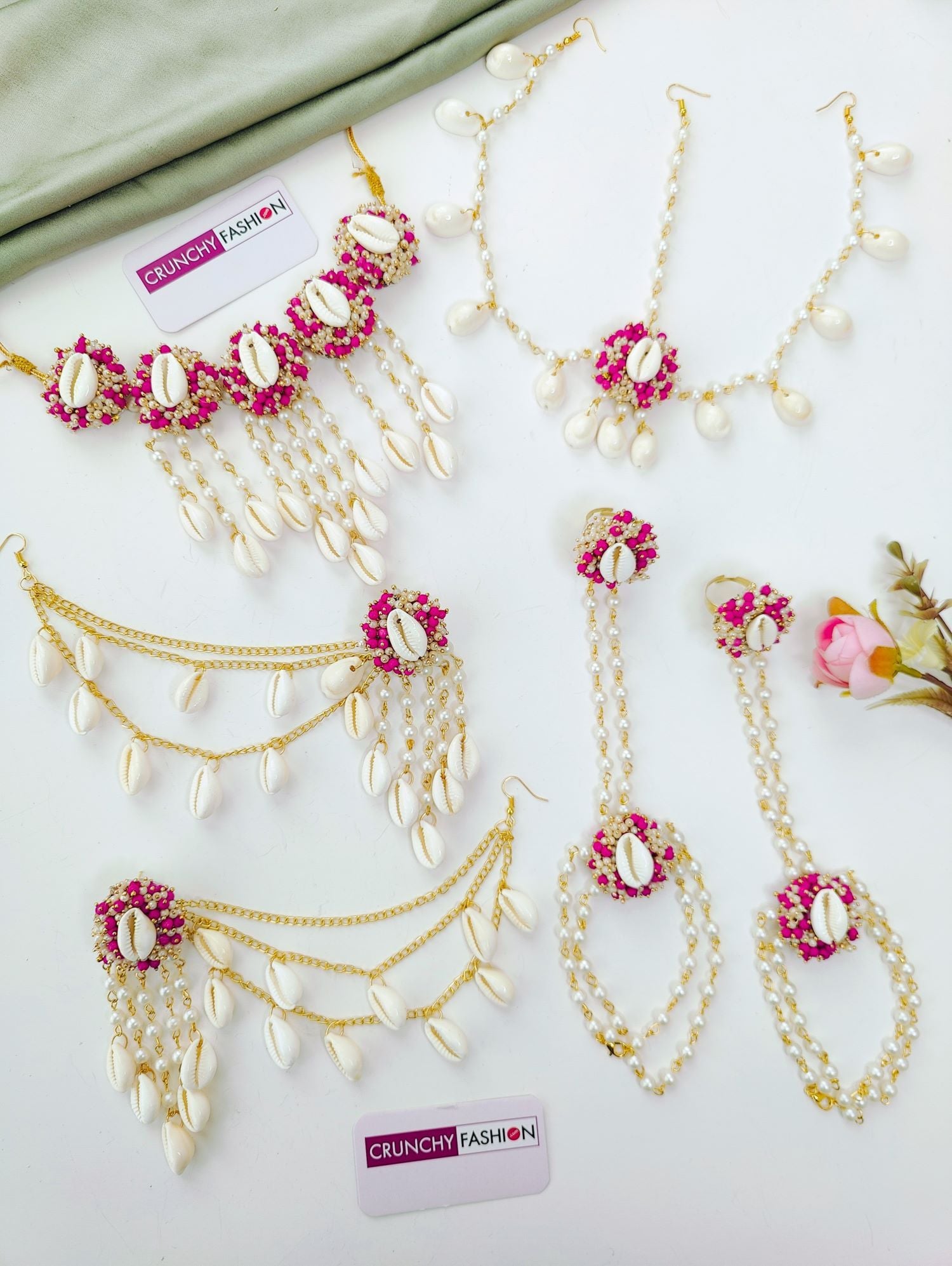 Bridal Pink Pearl Cowrie Sea Shell Haldi Set