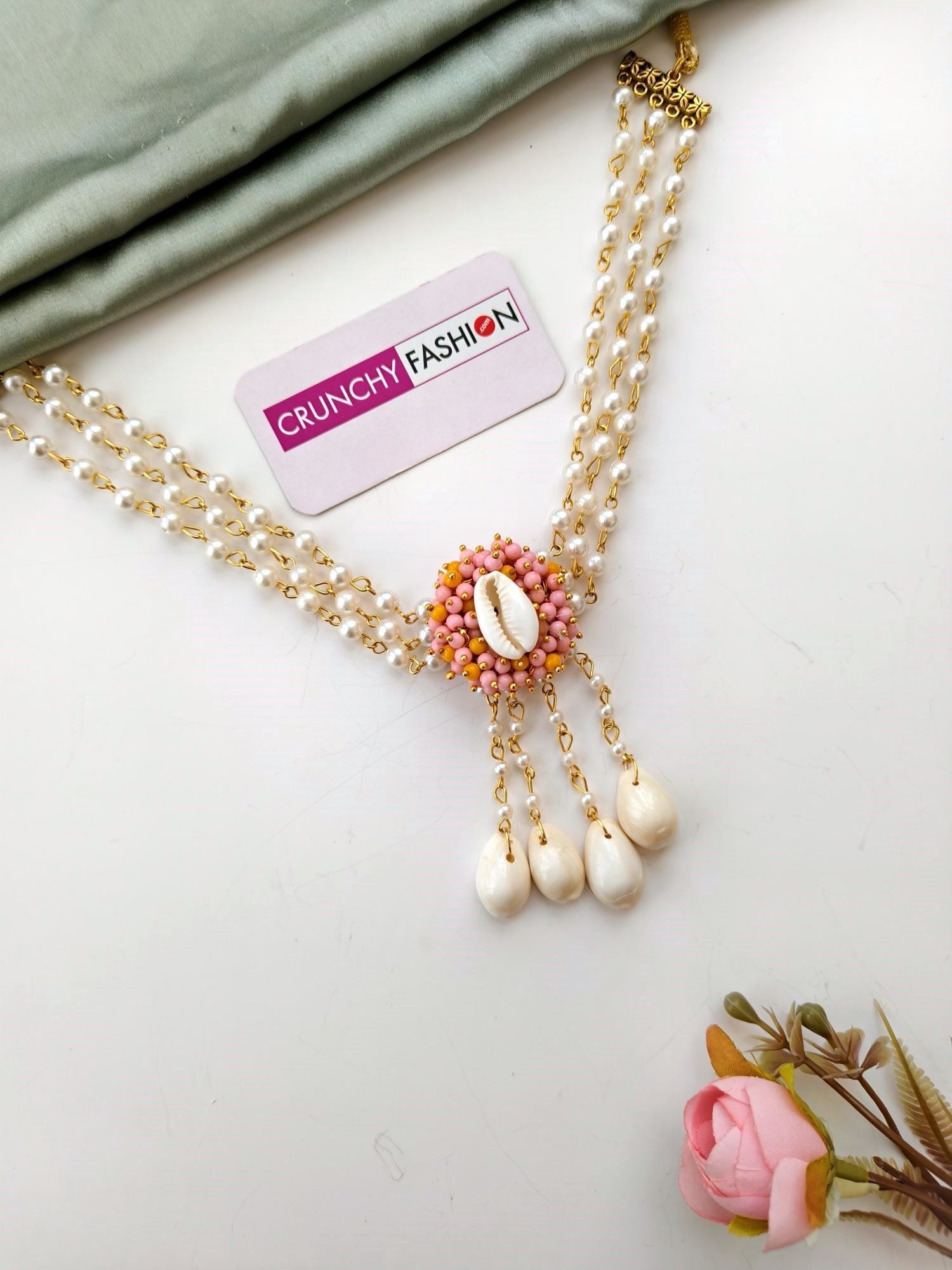 Yellow Pink Pearl Seashell Haldi Jewelry Set