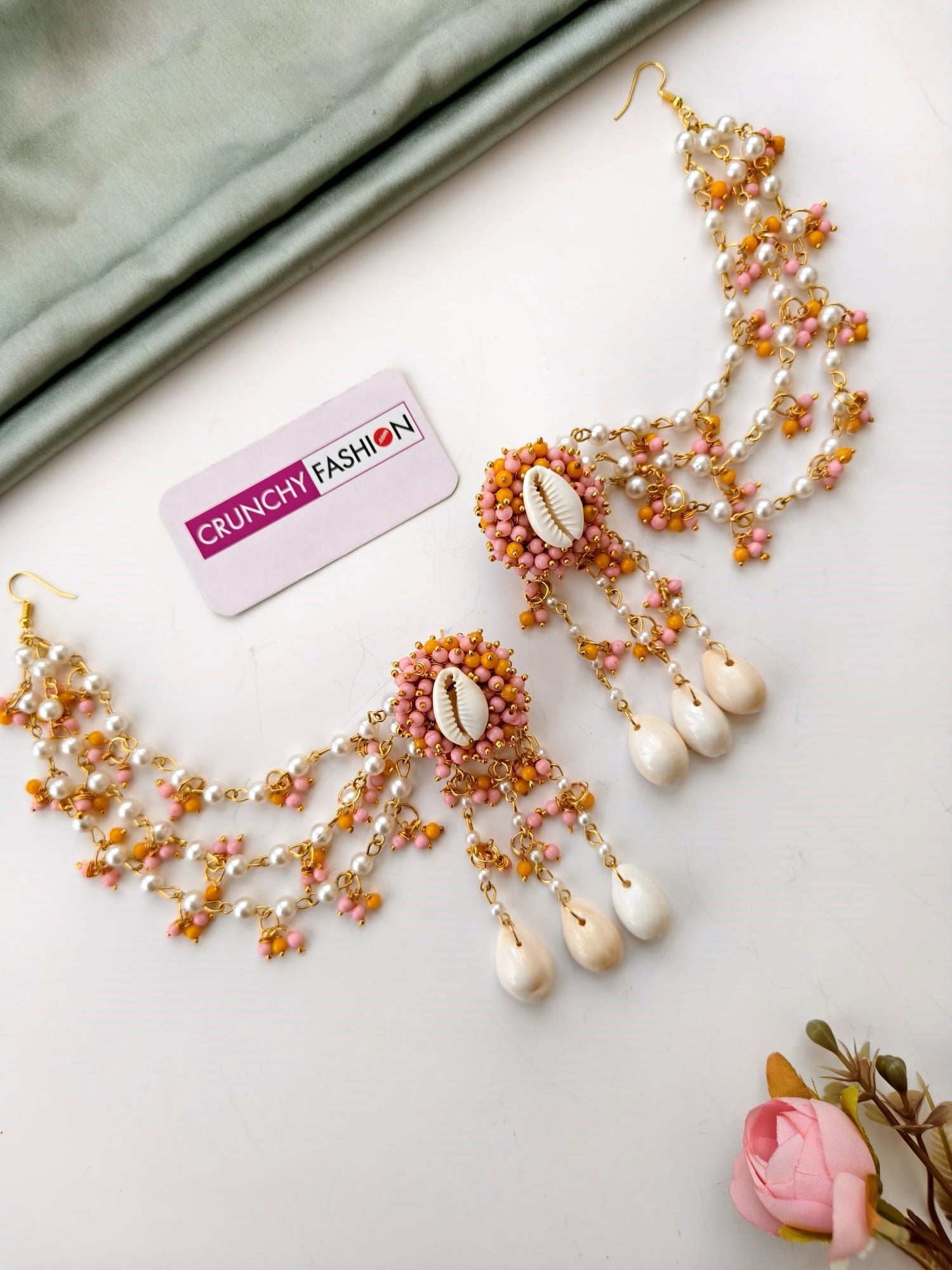 Yellow Pink Pearl Seashell Haldi Jewelry Set