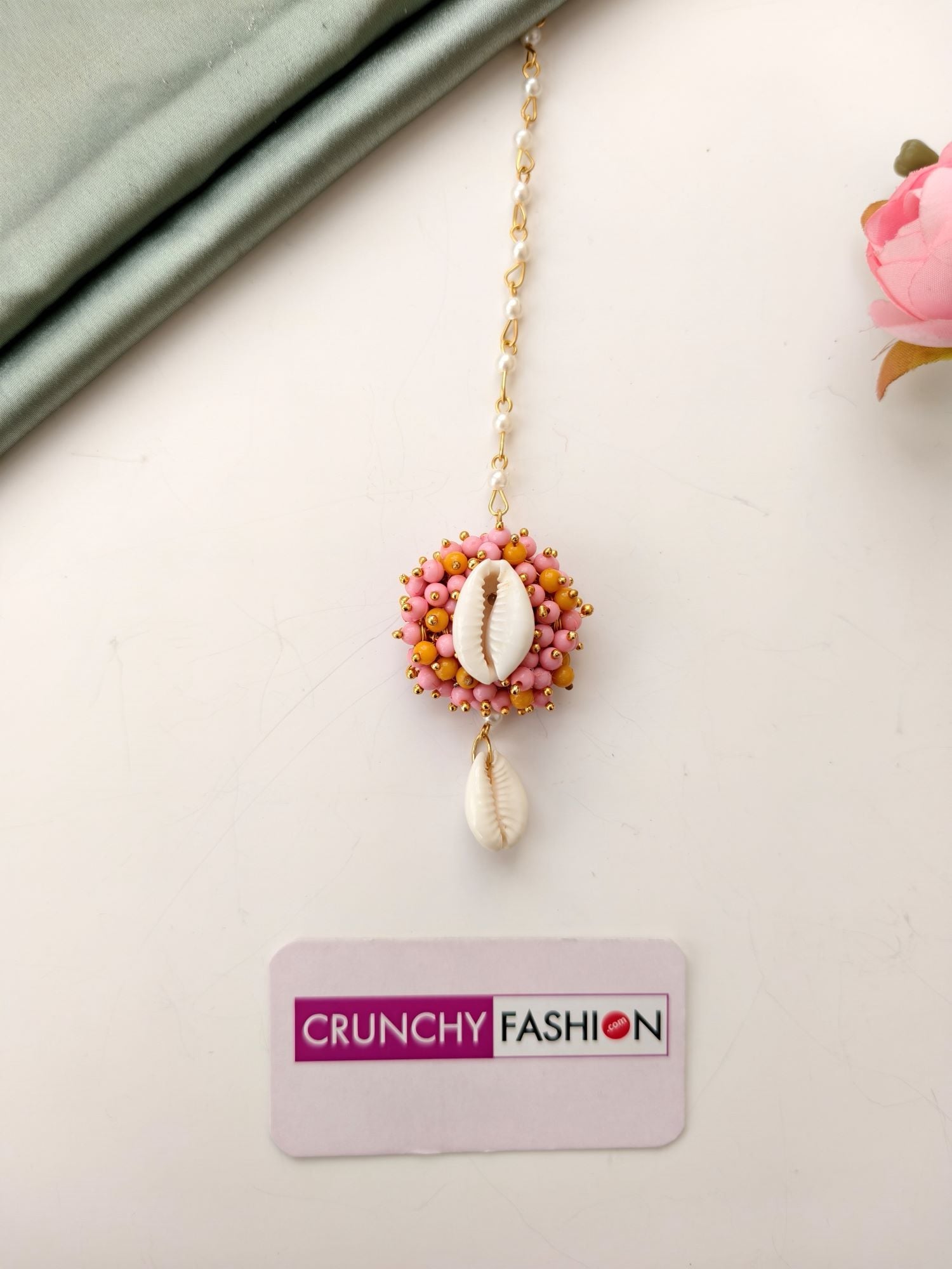 Yellow Pink Pearl Seashell Haldi Jewelry Set