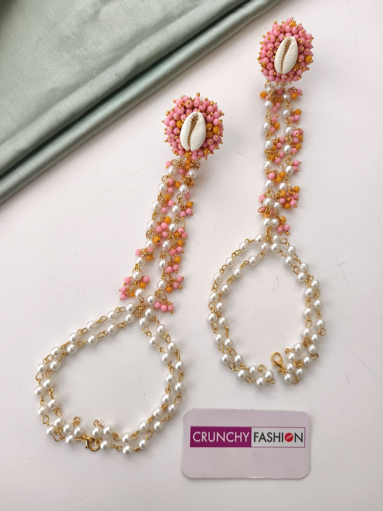 Yellow Pink Pearl Seashell Haldi Jewelry Set