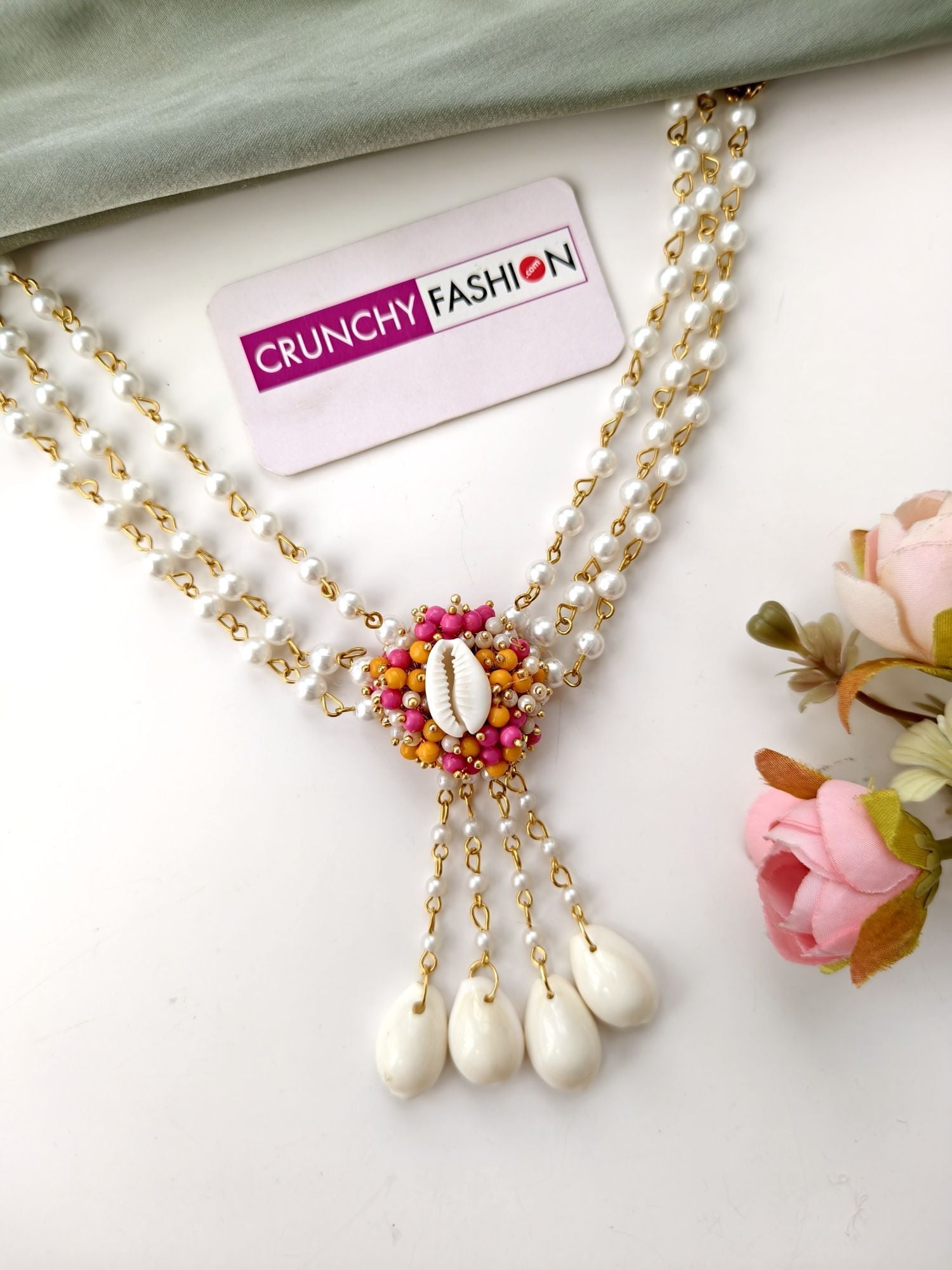 Pink Yellow Cowrie Sea Shell Haldi Mehendi Set