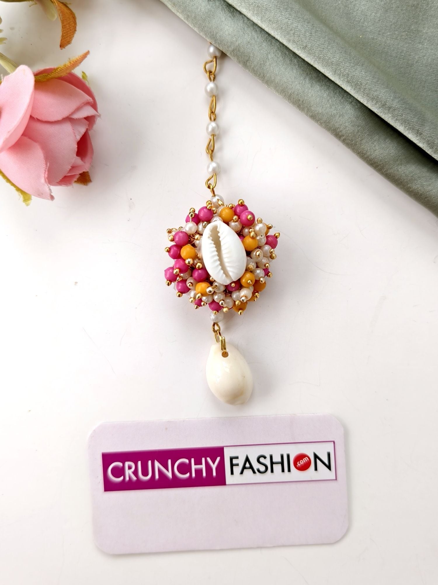 Pink Yellow Cowrie Sea Shell Haldi Mehendi Set