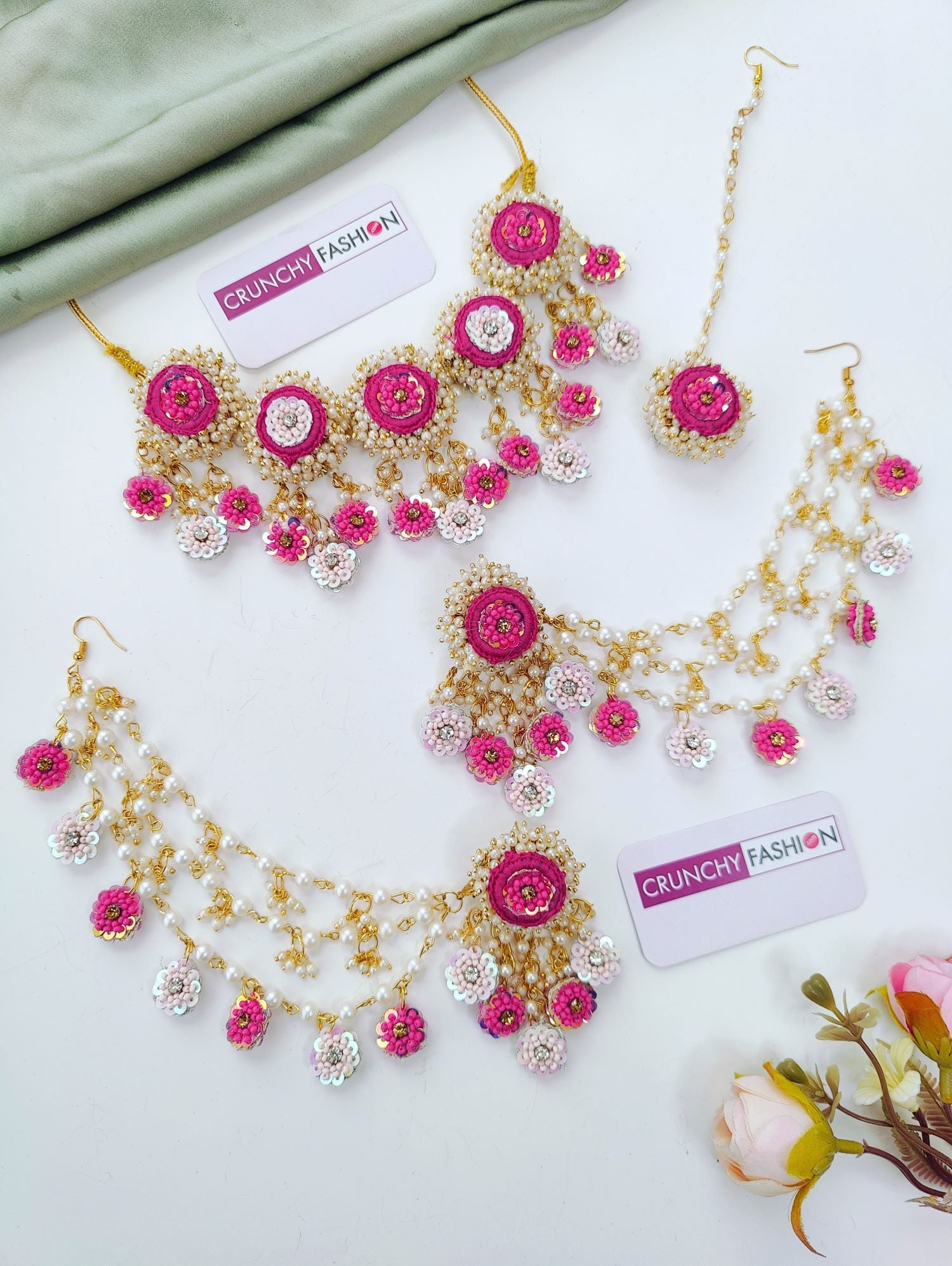 Pink Haldi Handmade Floral Jewellery Set
