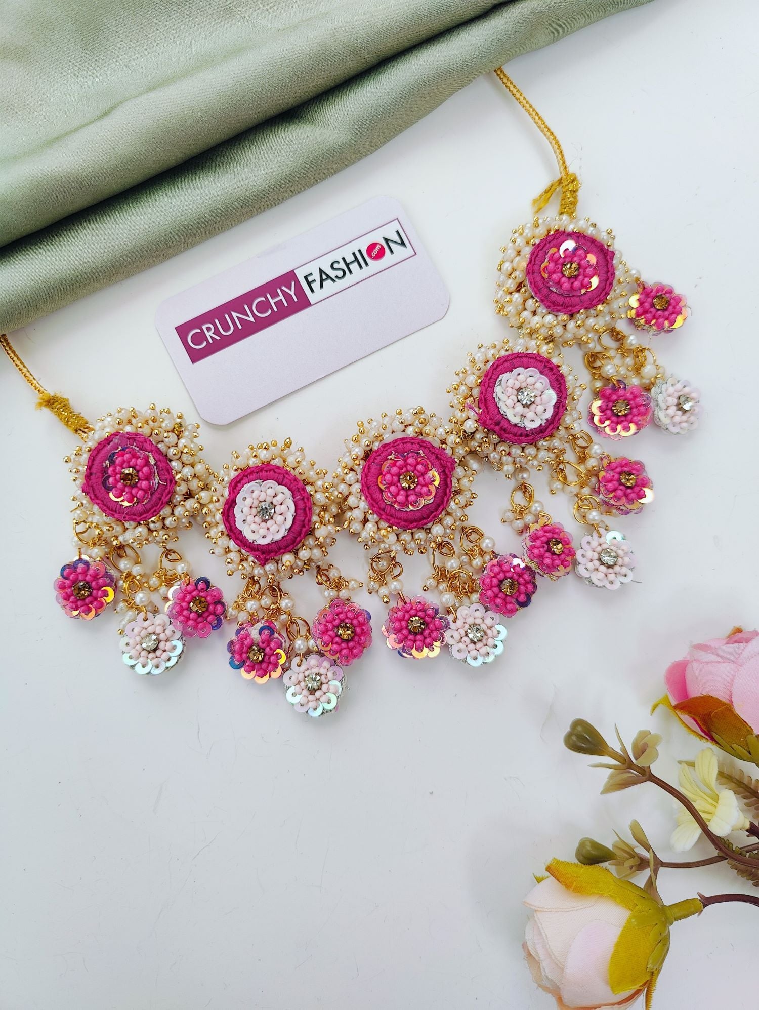 Pink Haldi Handmade Floral Jewellery Set