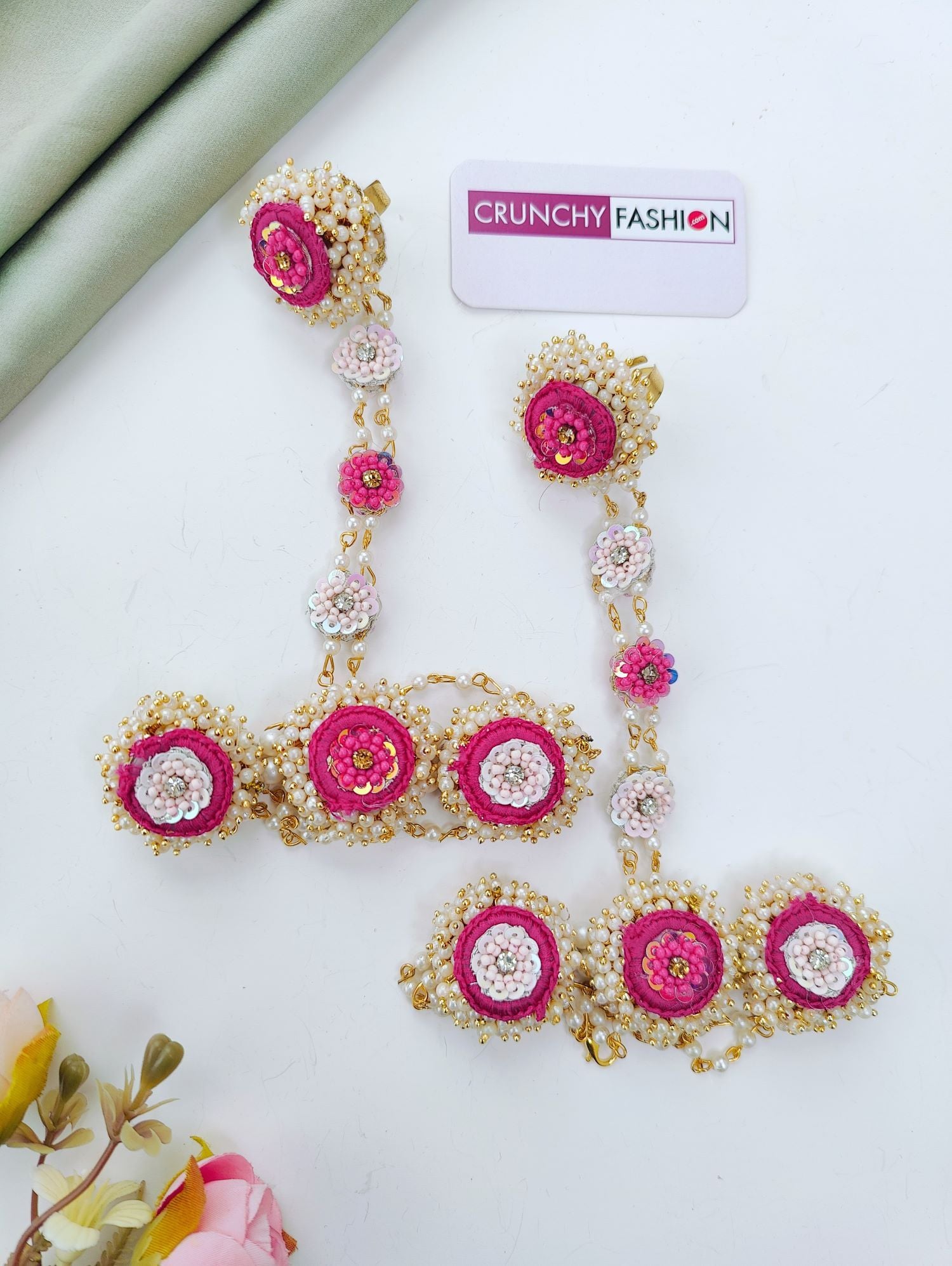 Pink Haldi Handmade Floral Jewellery Set