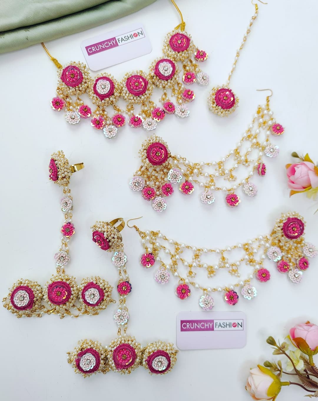 Pink Haldi Handmade Floral Jewellery Set