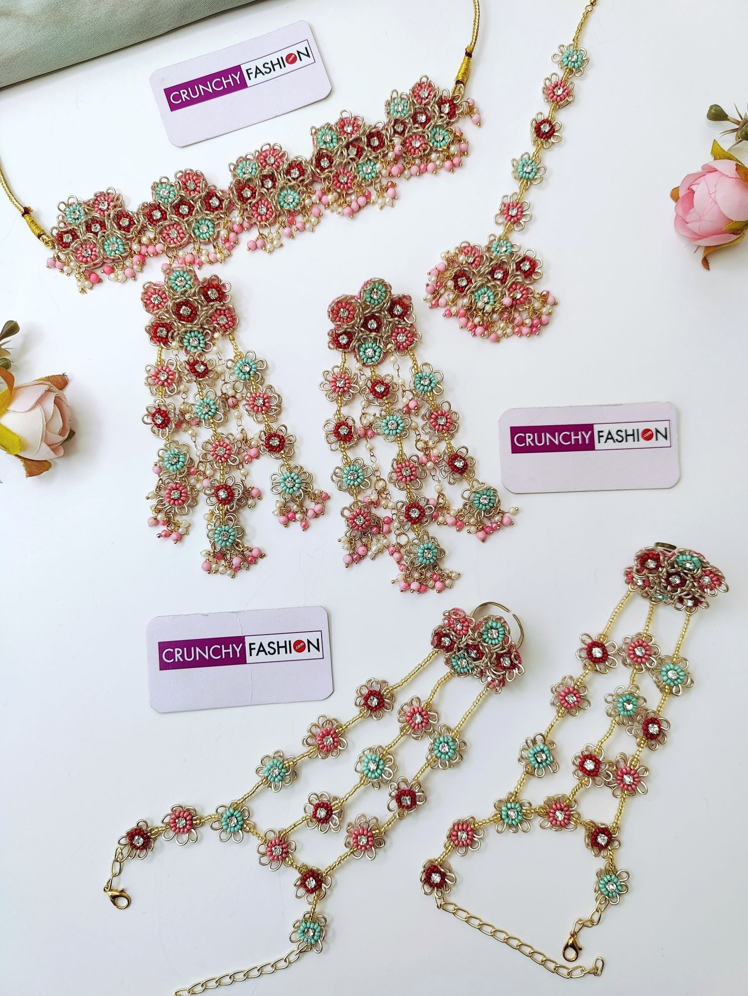 Pastel Pink Sky-Blue Floral Haldi Mehndi Set