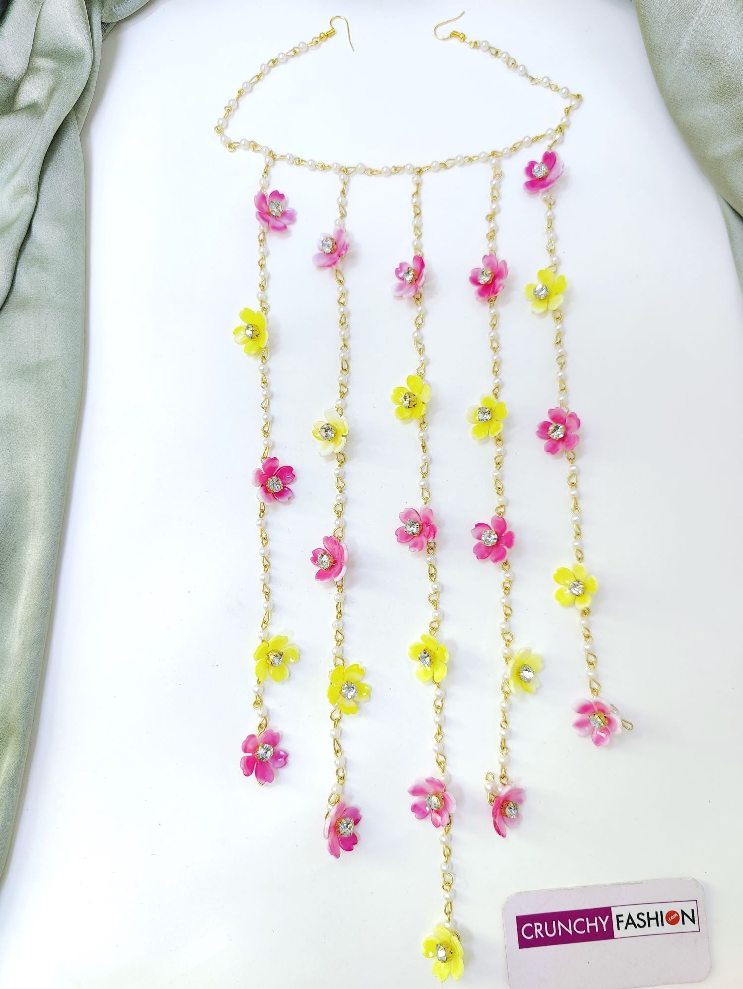 Pink Yellow Floral Bridal Hair Accessories Set