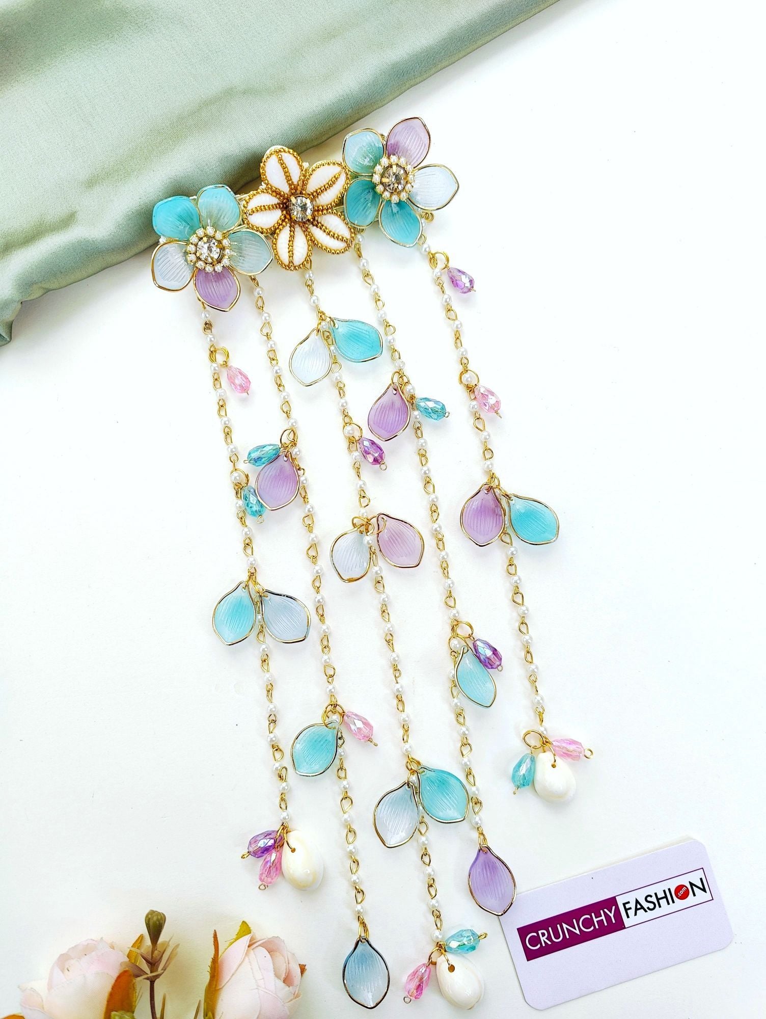 Powder Blue Floral Hair Strings for Haldi & Weddings