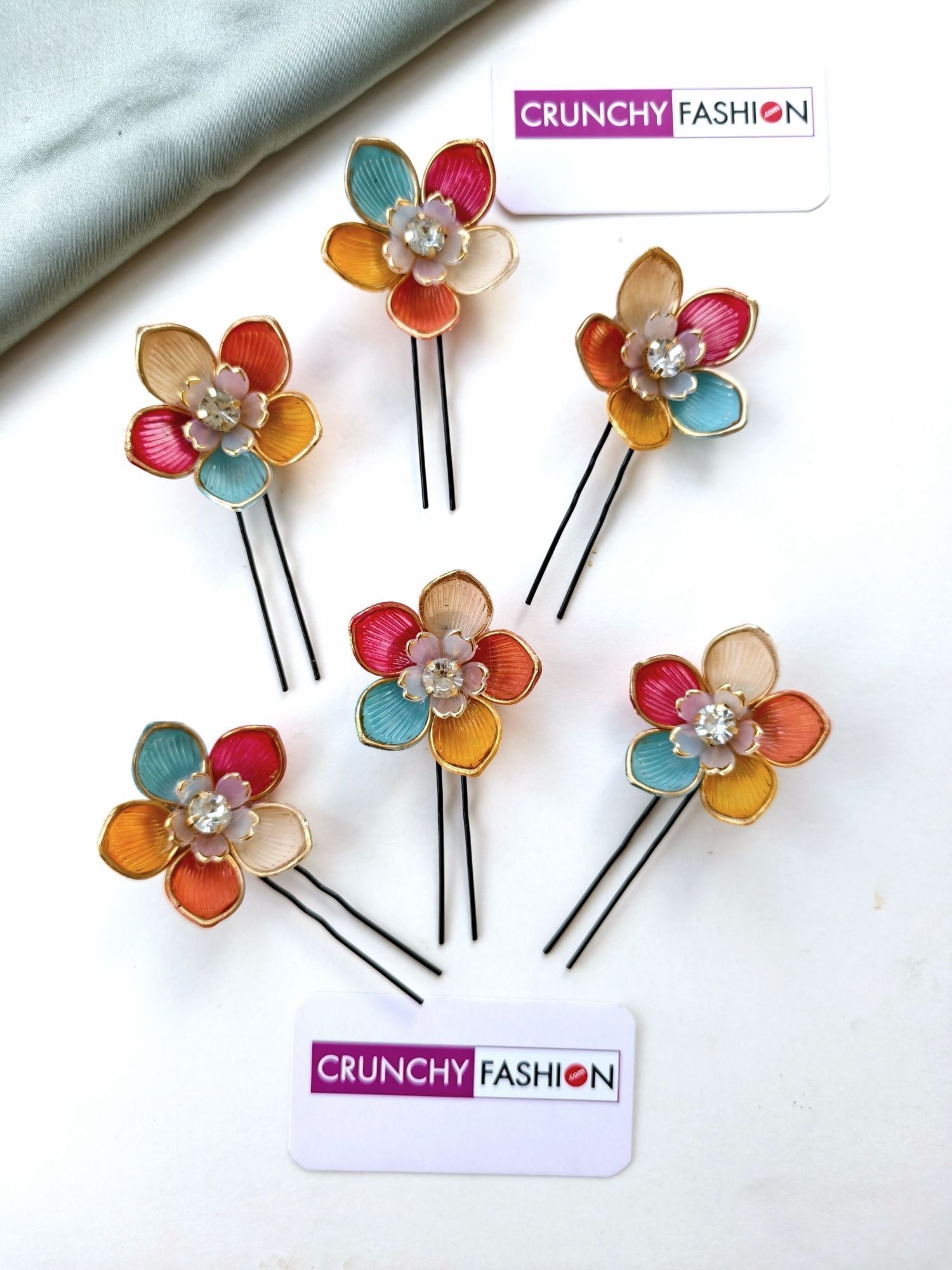 Yellow Floral Haldi Wedding Hair Pins Set