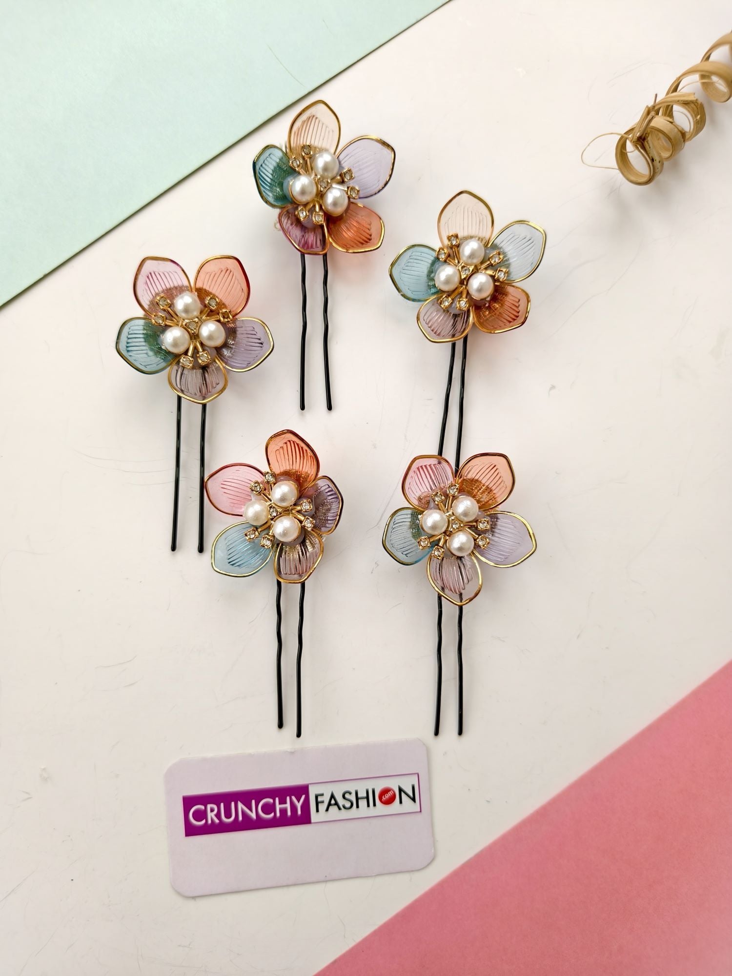 Multicolored Floral Acrylic Hair Pins for Wedding
