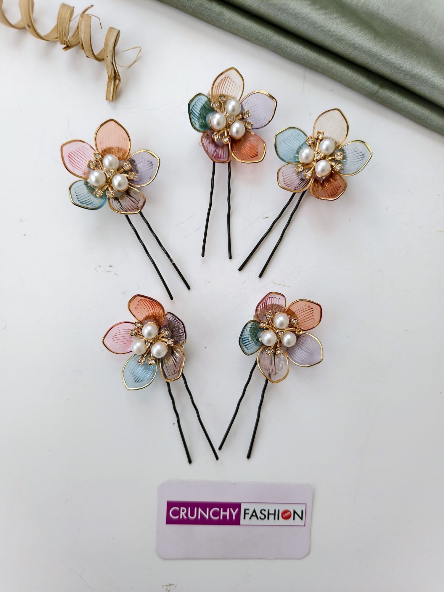 Multicolored Floral Acrylic Hair Pins for Wedding