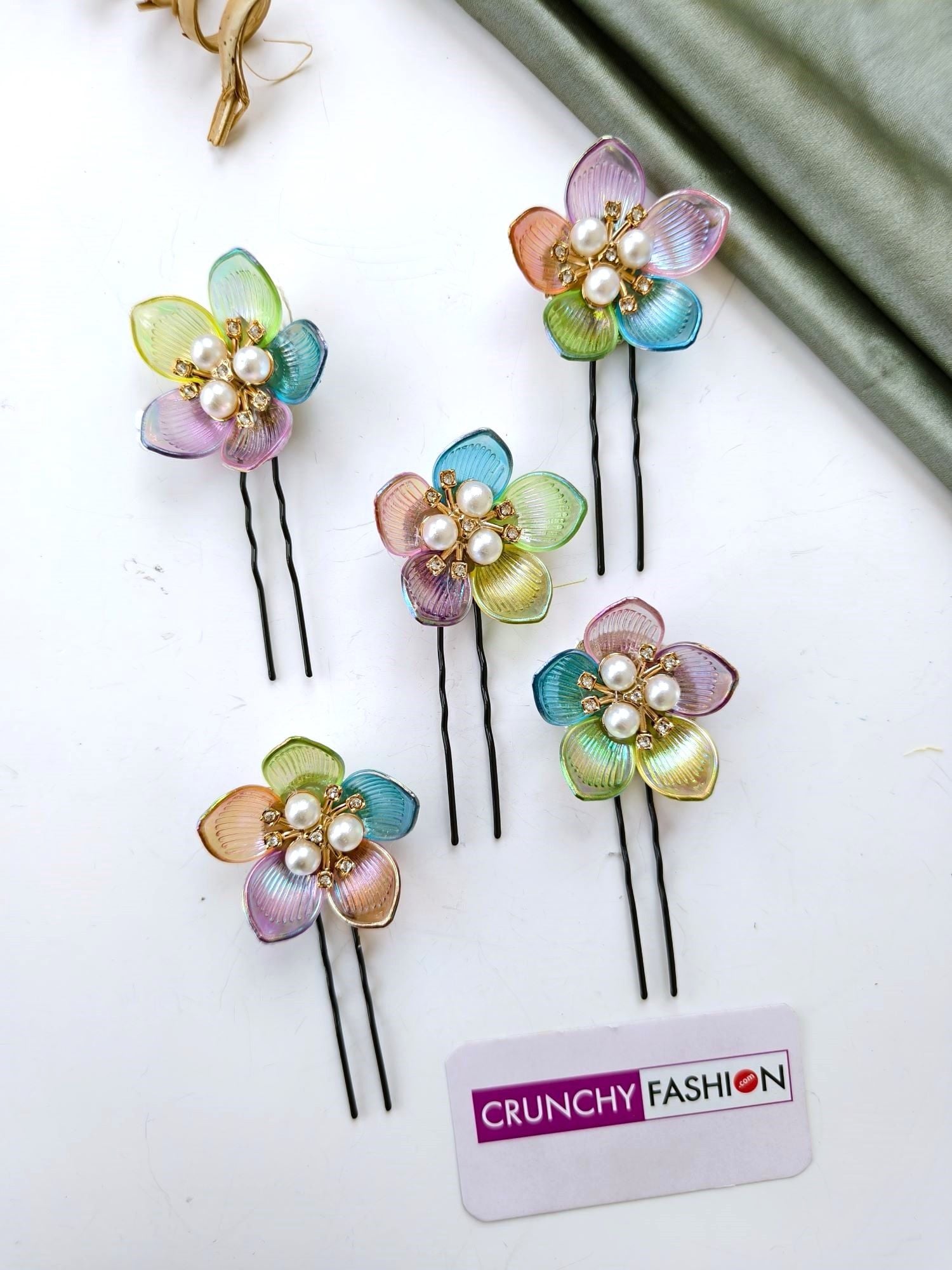 Multicolored Acrylic Floral Wedding Hair Pins