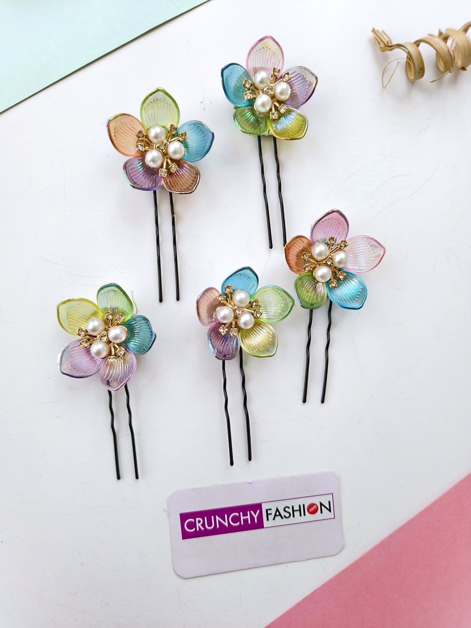 Multicolored Acrylic Floral Wedding Hair Pins