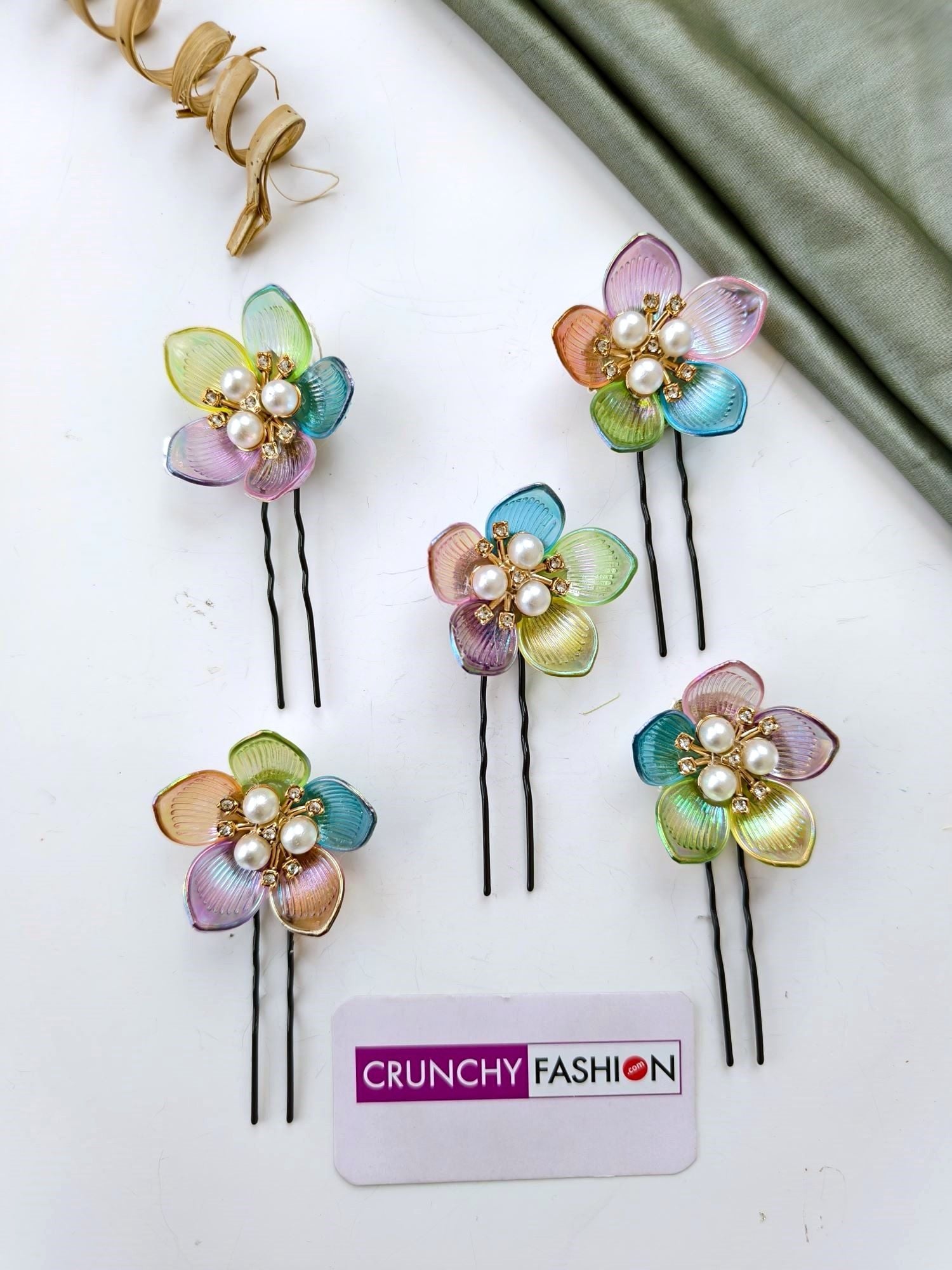 Multicolored Acrylic Floral Wedding Hair Pins