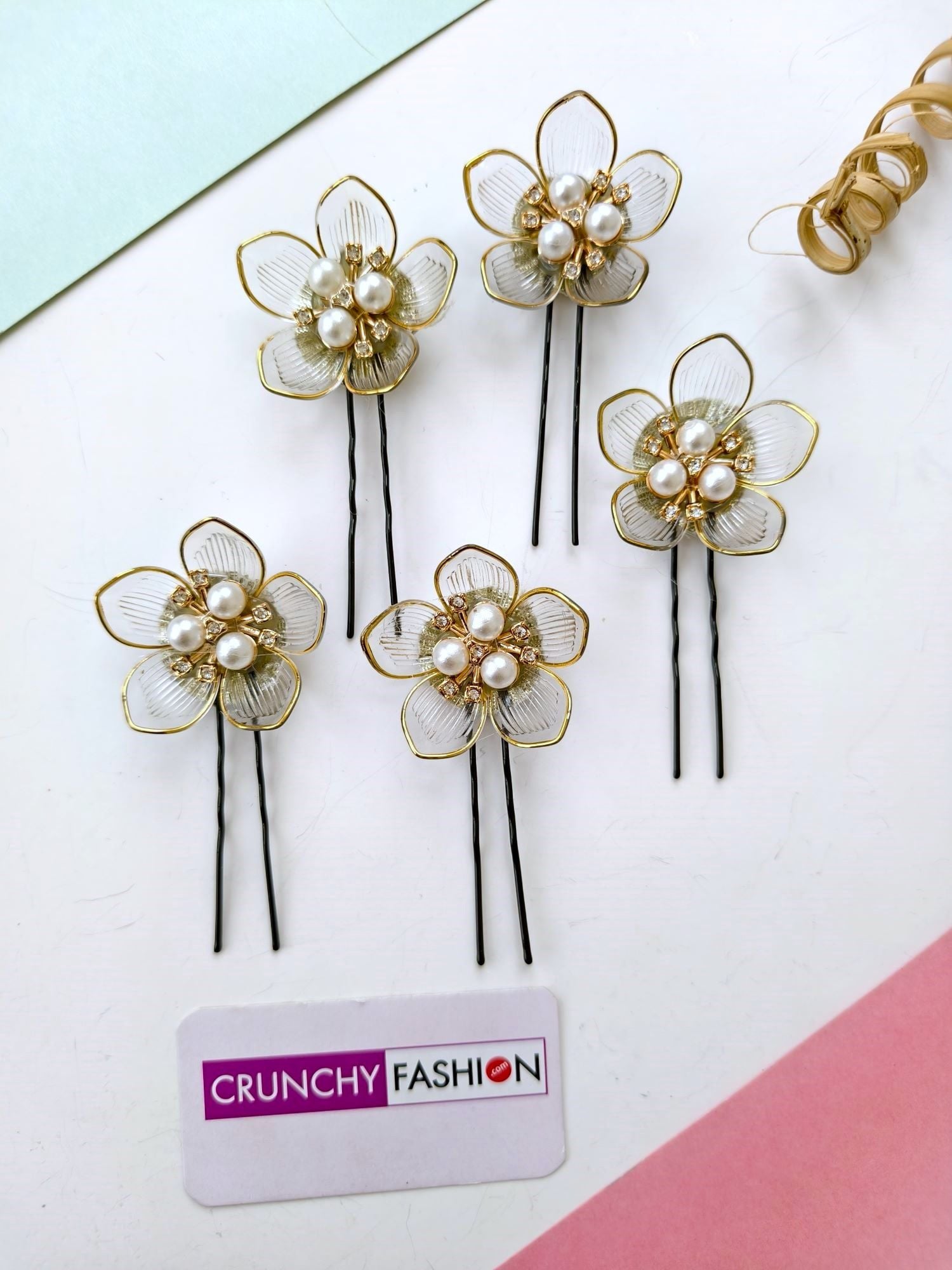 Multicolored Floral Acrylic Hair Pins for Weddings