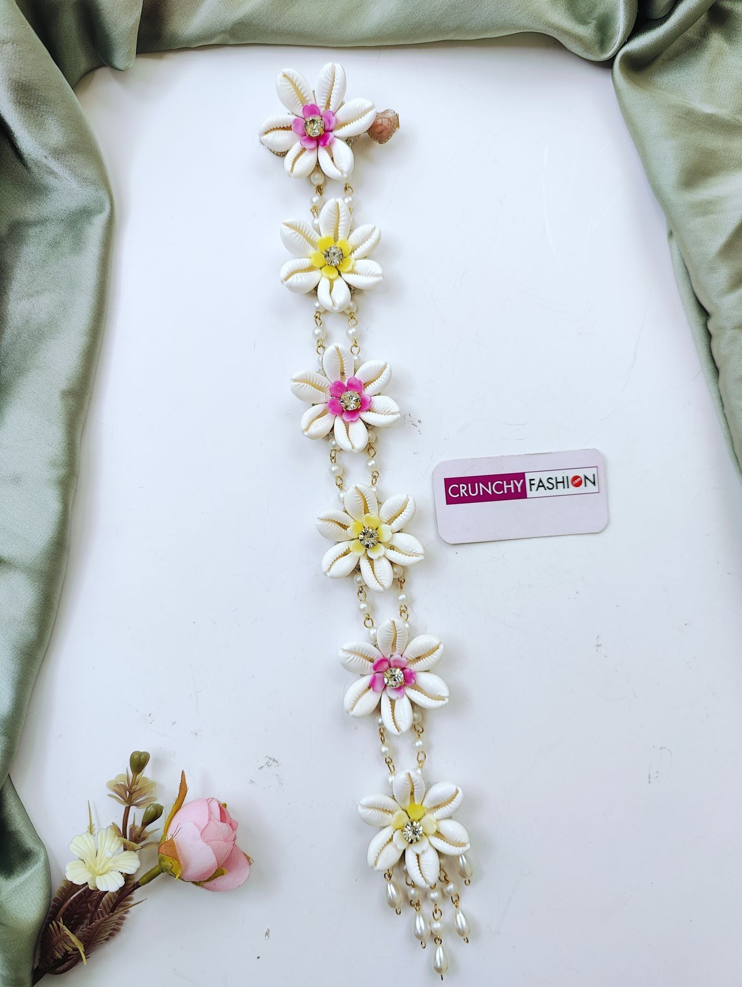 Handmade Yellow Pink Shell & Pearl Hair Accessories