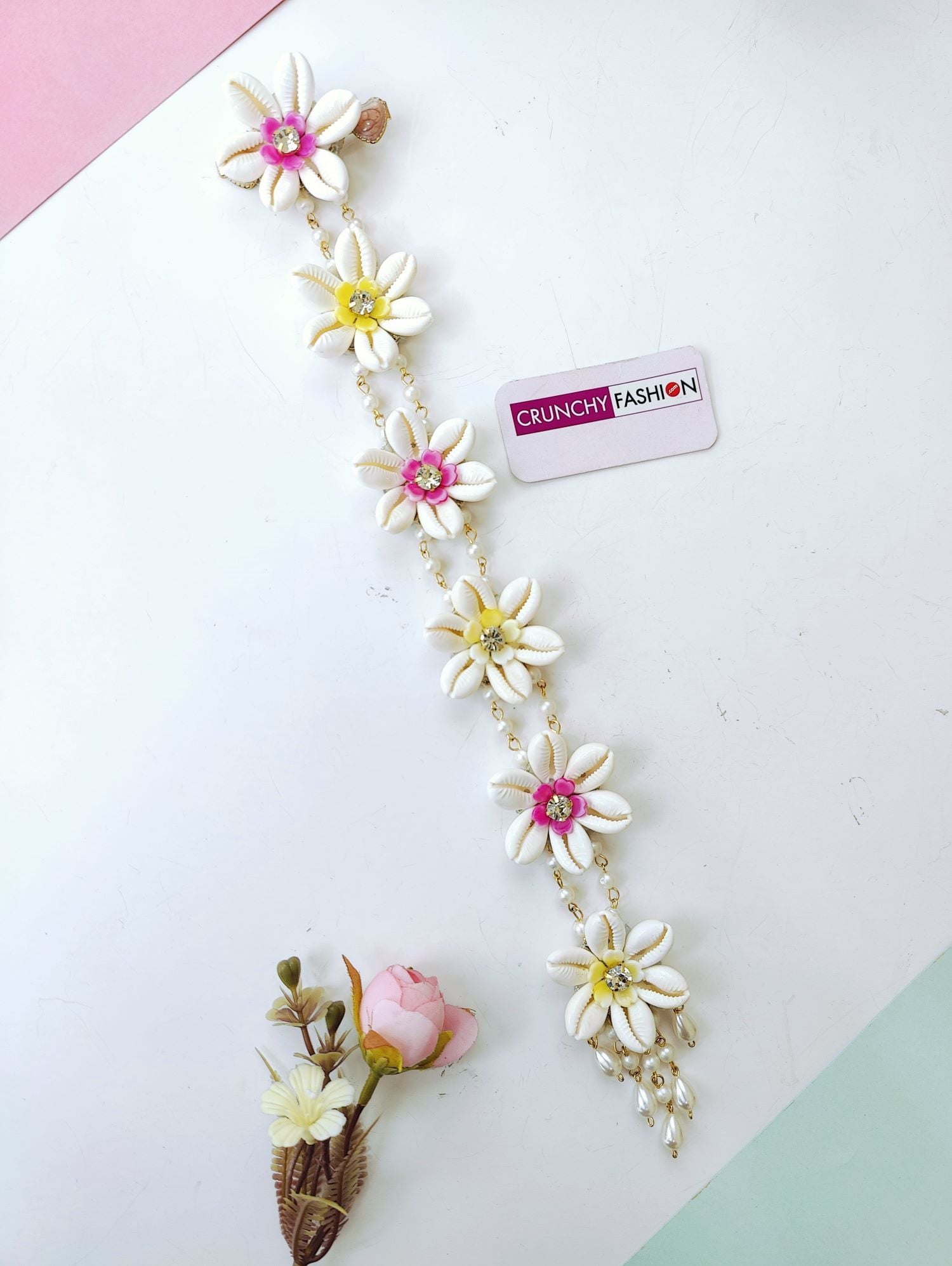 Handmade Yellow Pink Shell & Pearl Hair Accessories