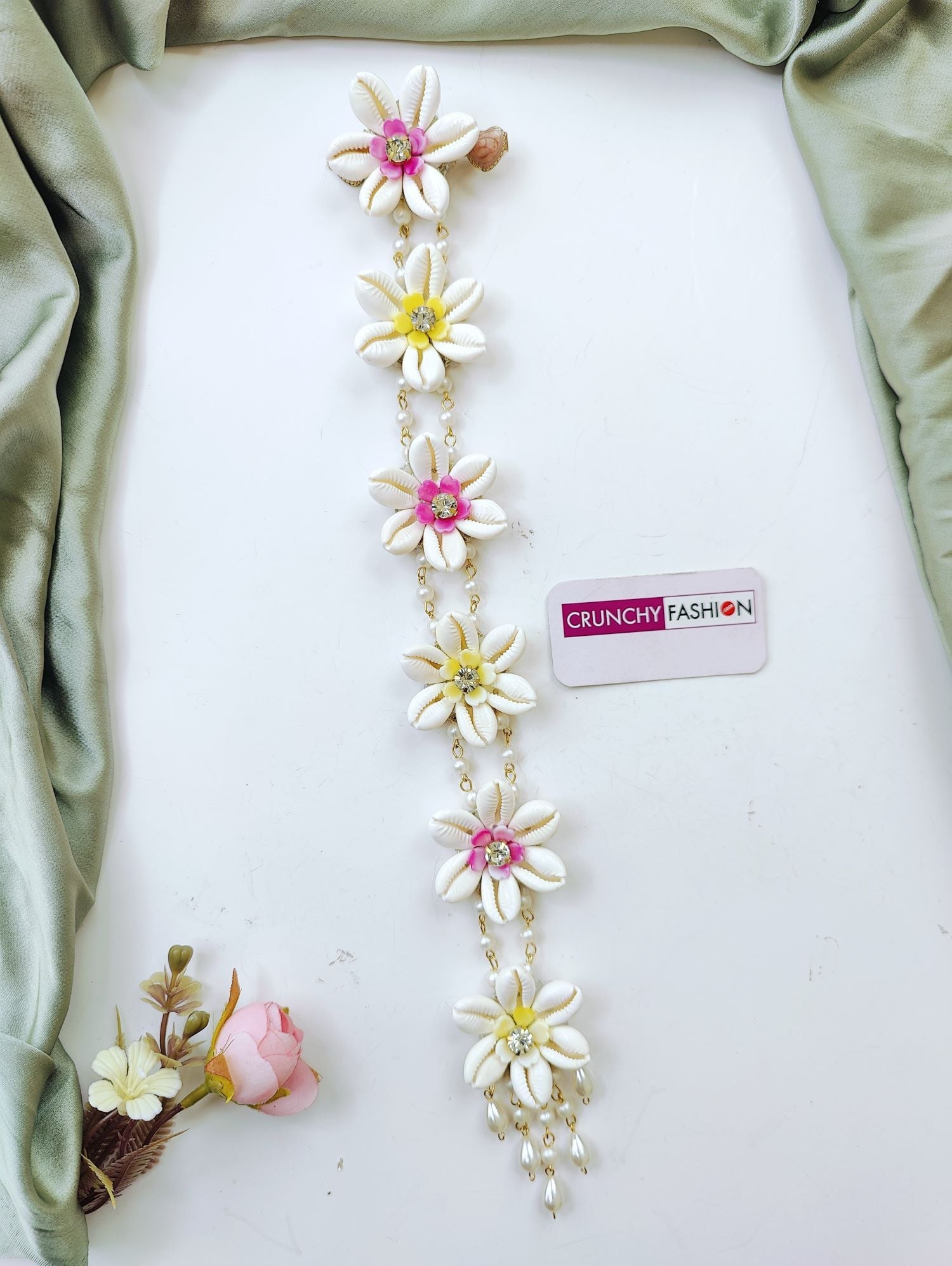 Handmade Yellow Pink Shell & Pearl Hair Accessories
