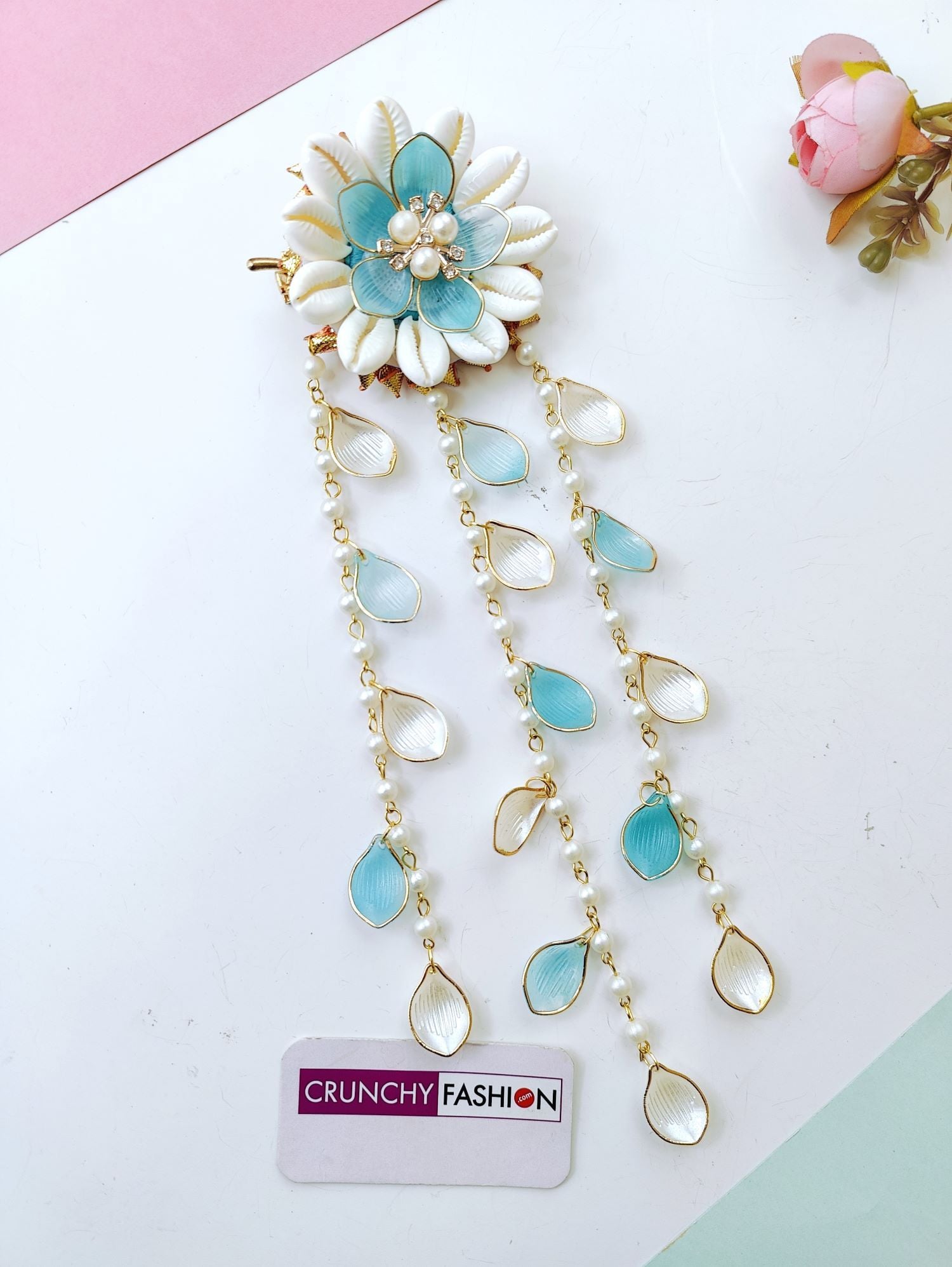 Sky-Blue Shell & Pearl Minimal Hair Accessories