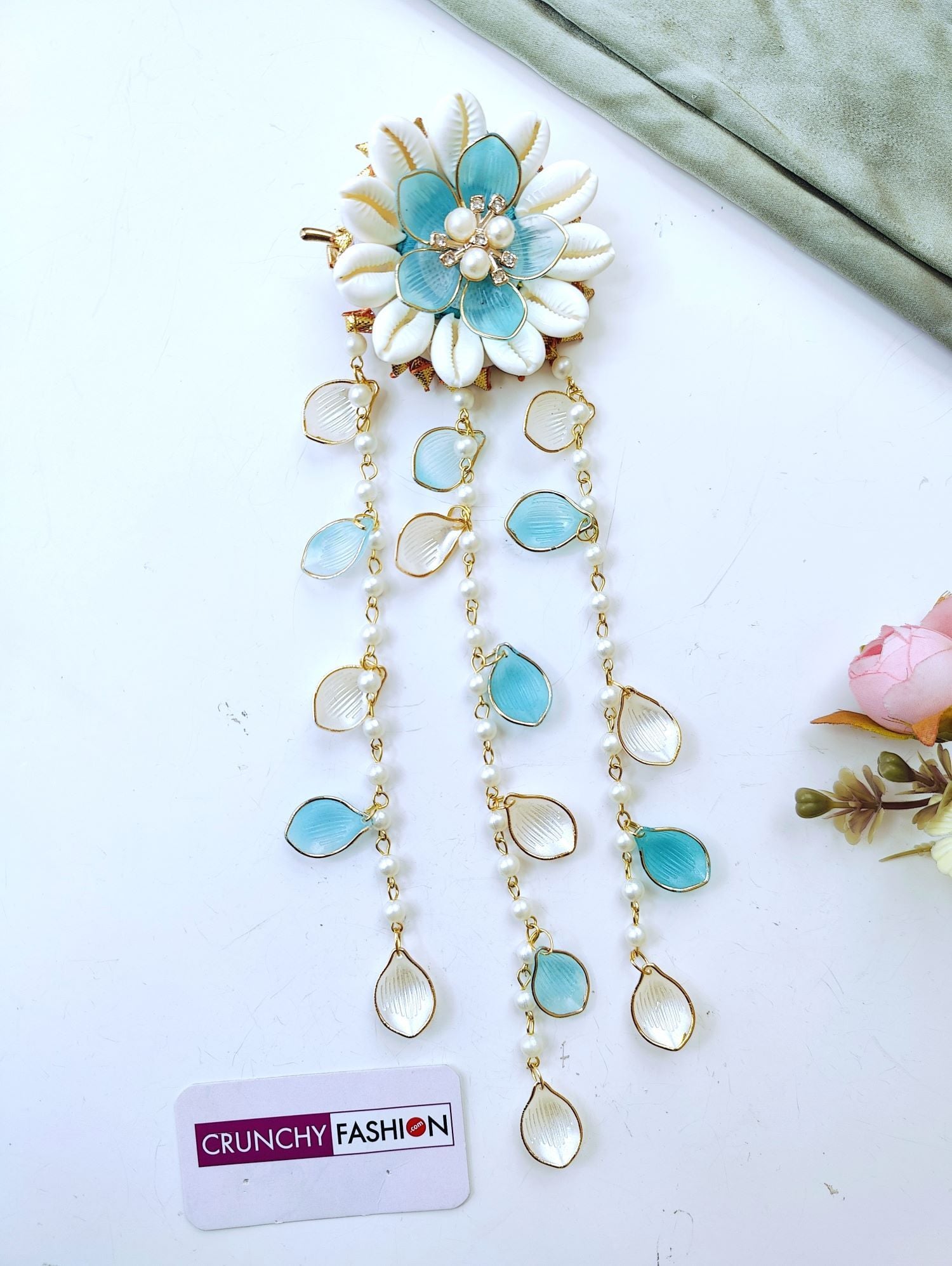 Sky-Blue Shell & Pearl Minimal Hair Accessories