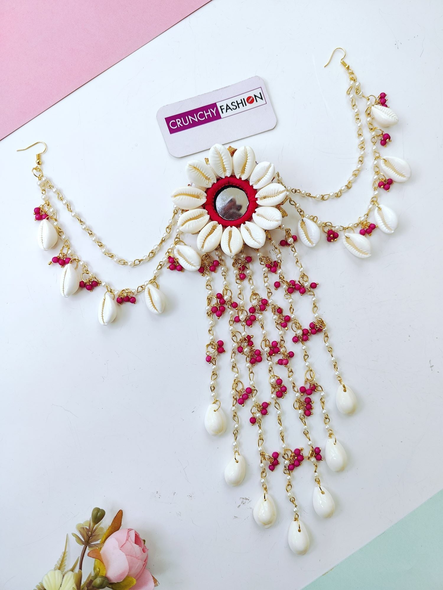 Handmade Shell & Pink Pearl Bridal Hair Accessory