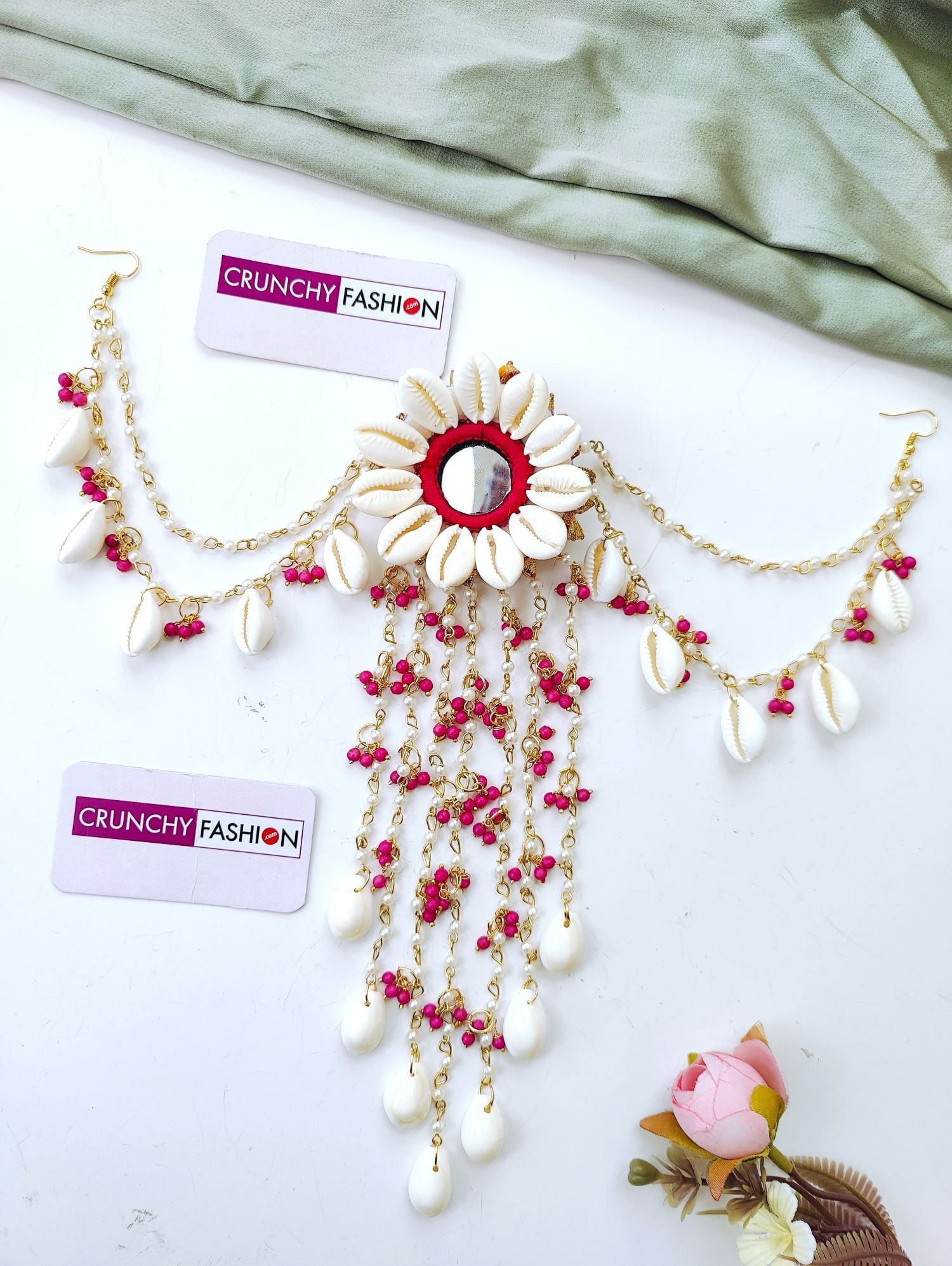 Handmade Shell & Pink Pearl Bridal Hair Accessory
